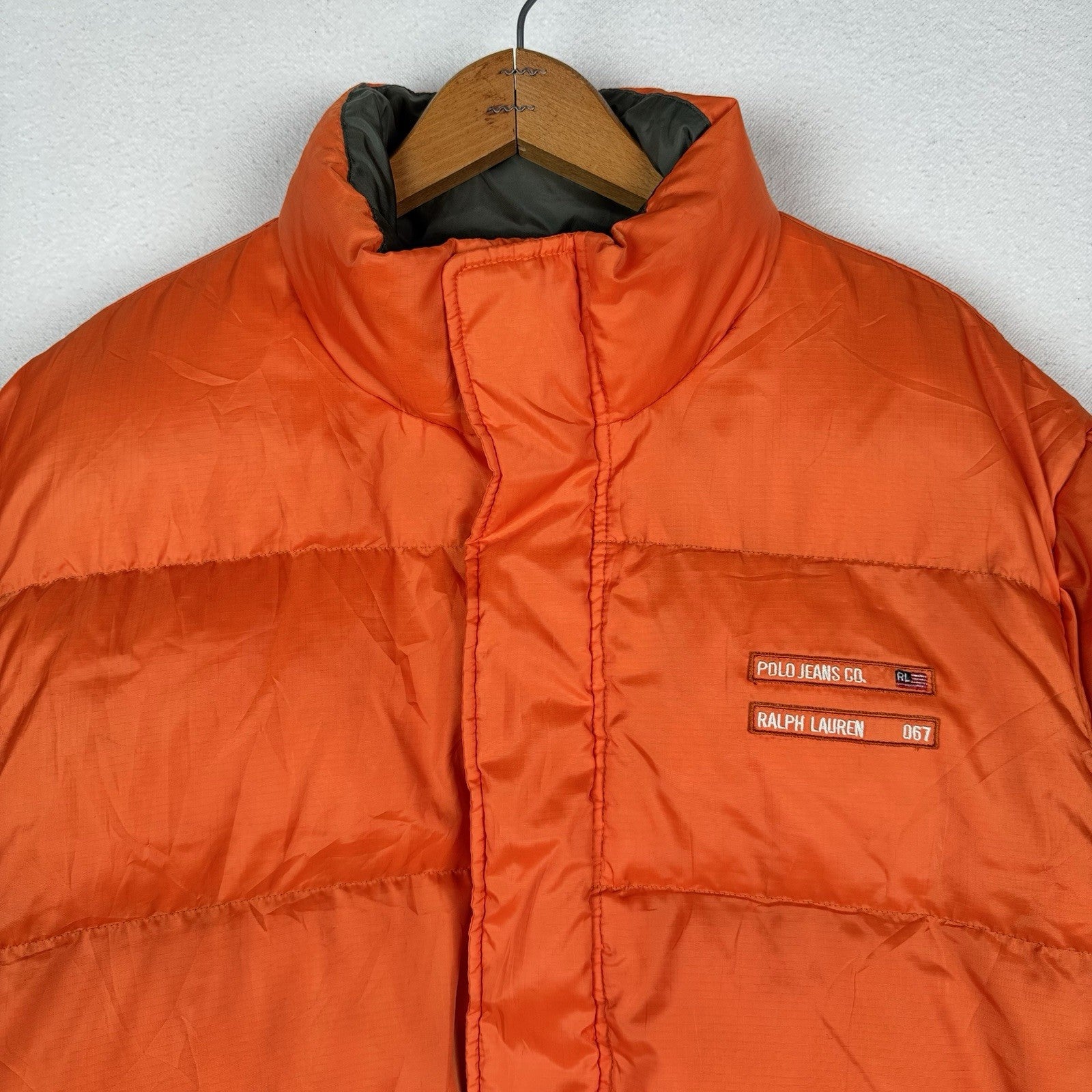 Vtg 90’s Ralph Lauren Polo Jeans Co Puffer Jacket XL Goose Down Outerwear Orange