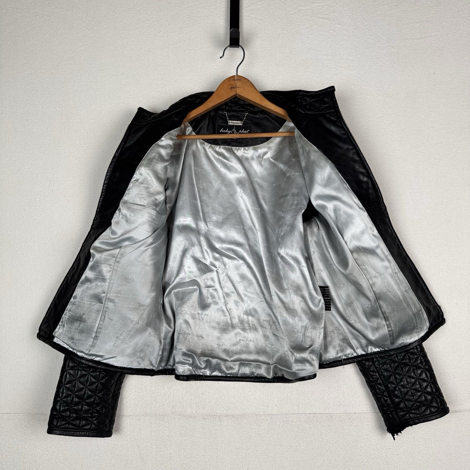 Baby Phat Vintage Genuine Leather Zip Black Quilted Biker Jacket Size XL *Read