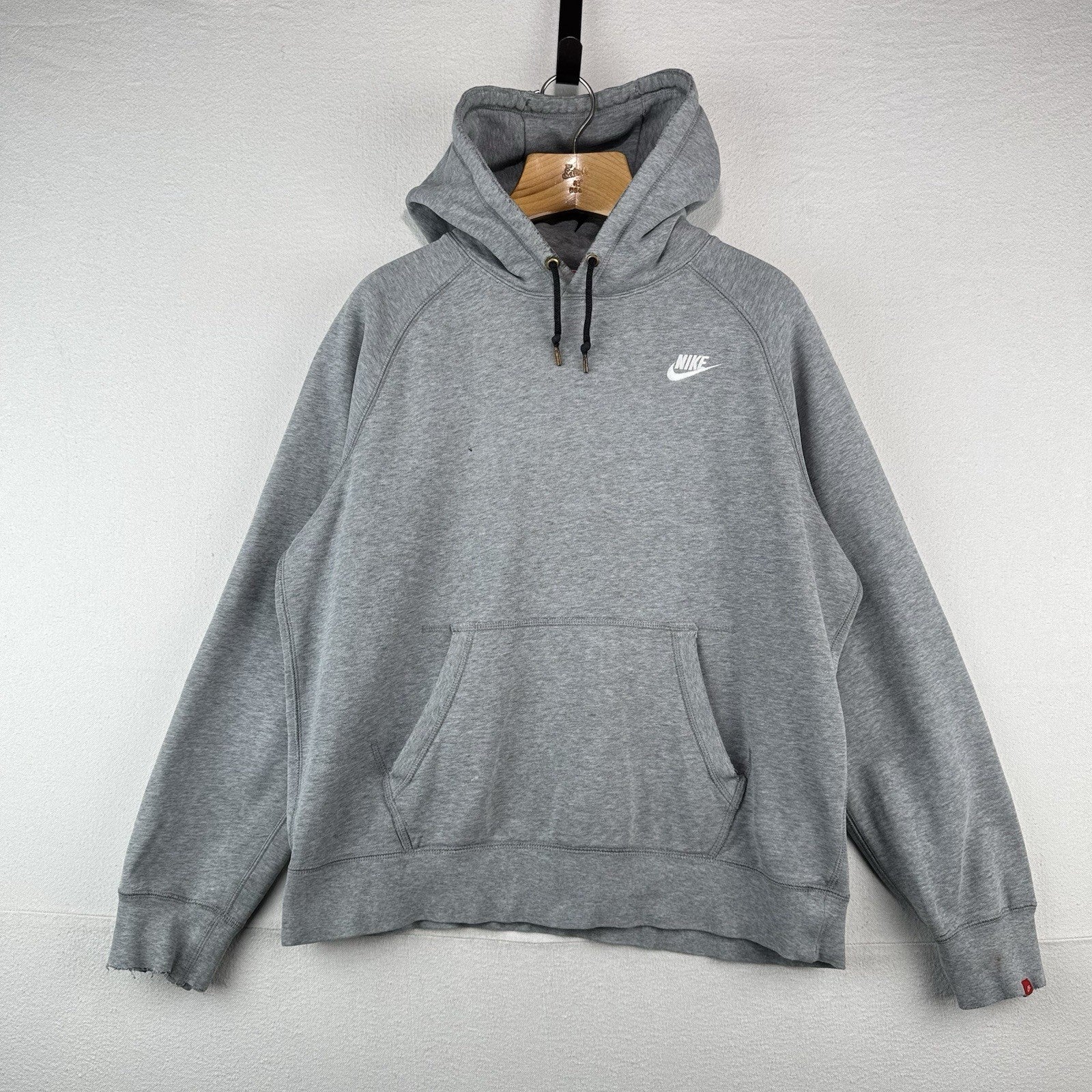 90’s Vtg Nike Swoosh Pullover Hoodie Grey Sweatshirt Red Tag Men’s L *Distressed