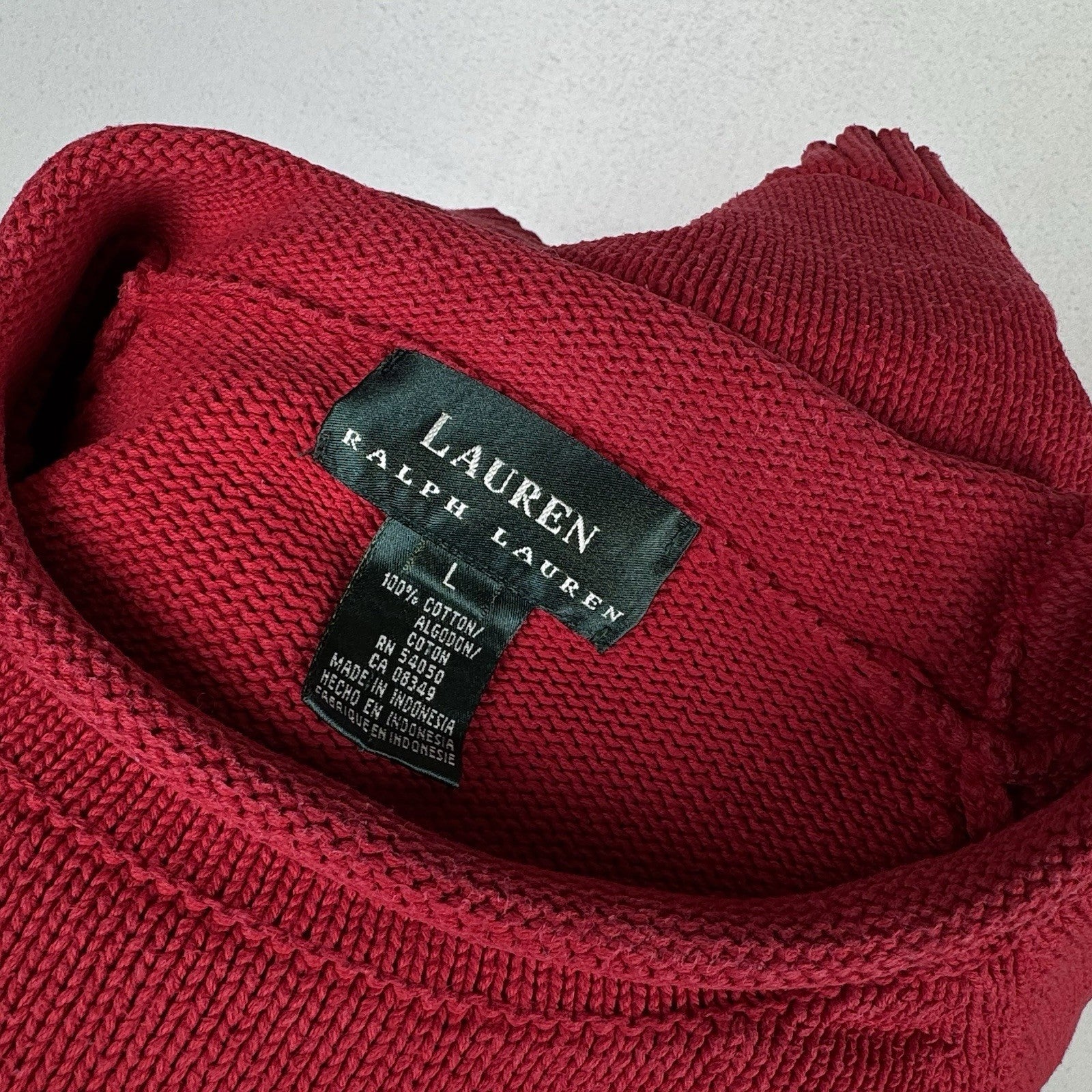 Lauren Ralph Lauren Women’s Red Roll Neck Sweater Cotton Knit Raglan Large