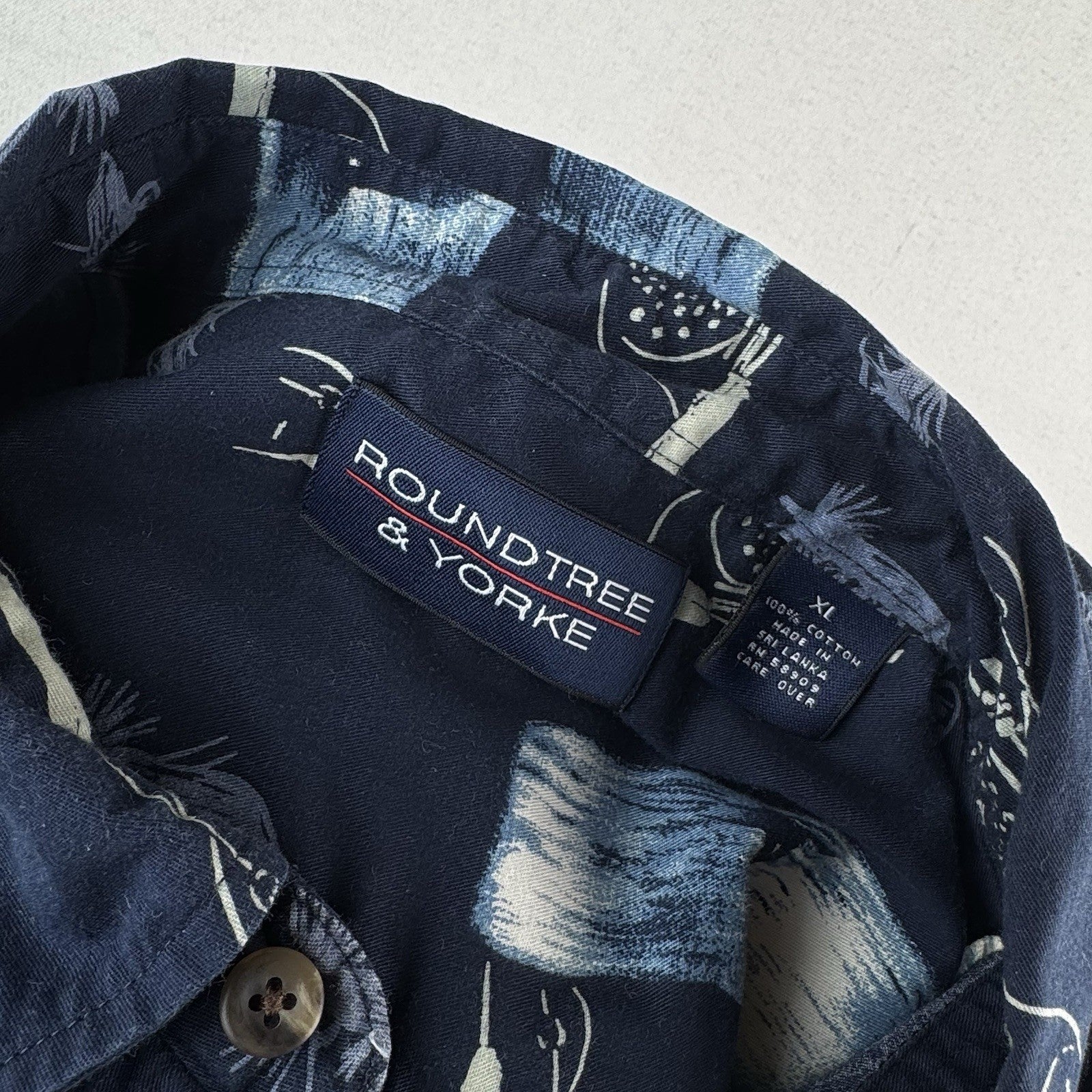 Fly Fishing Fisherman Men’s XL Navy Blue Button Up Shirt 100% Cotton Long Sleeve