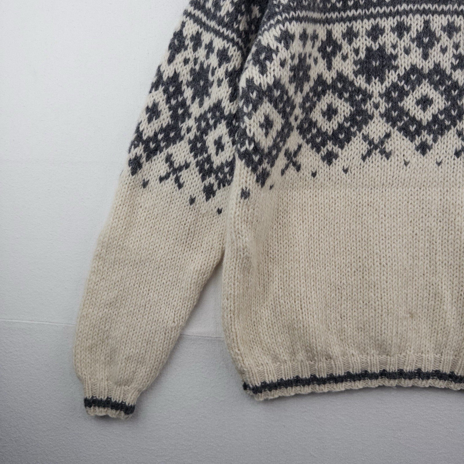 90’s Vintage J Crew Oarsman Wool Sweater Men’s M Fair Isle Chunky Gray Cream