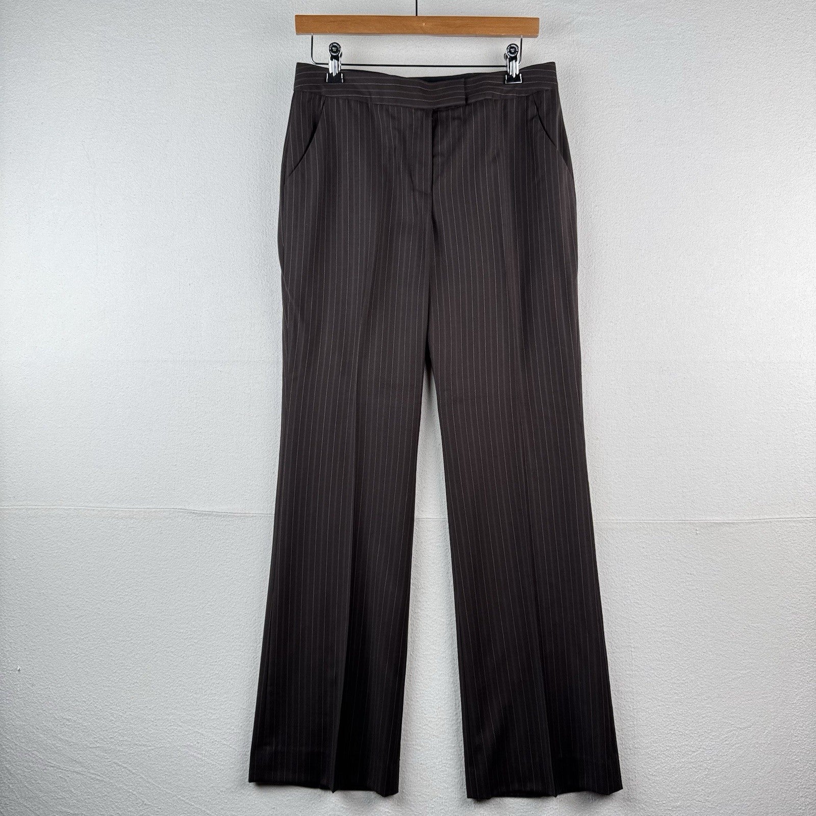 Anne Klein Women's 6 Pant Suit Two Piece Set Brown Pink Pinstripe Leg=10”