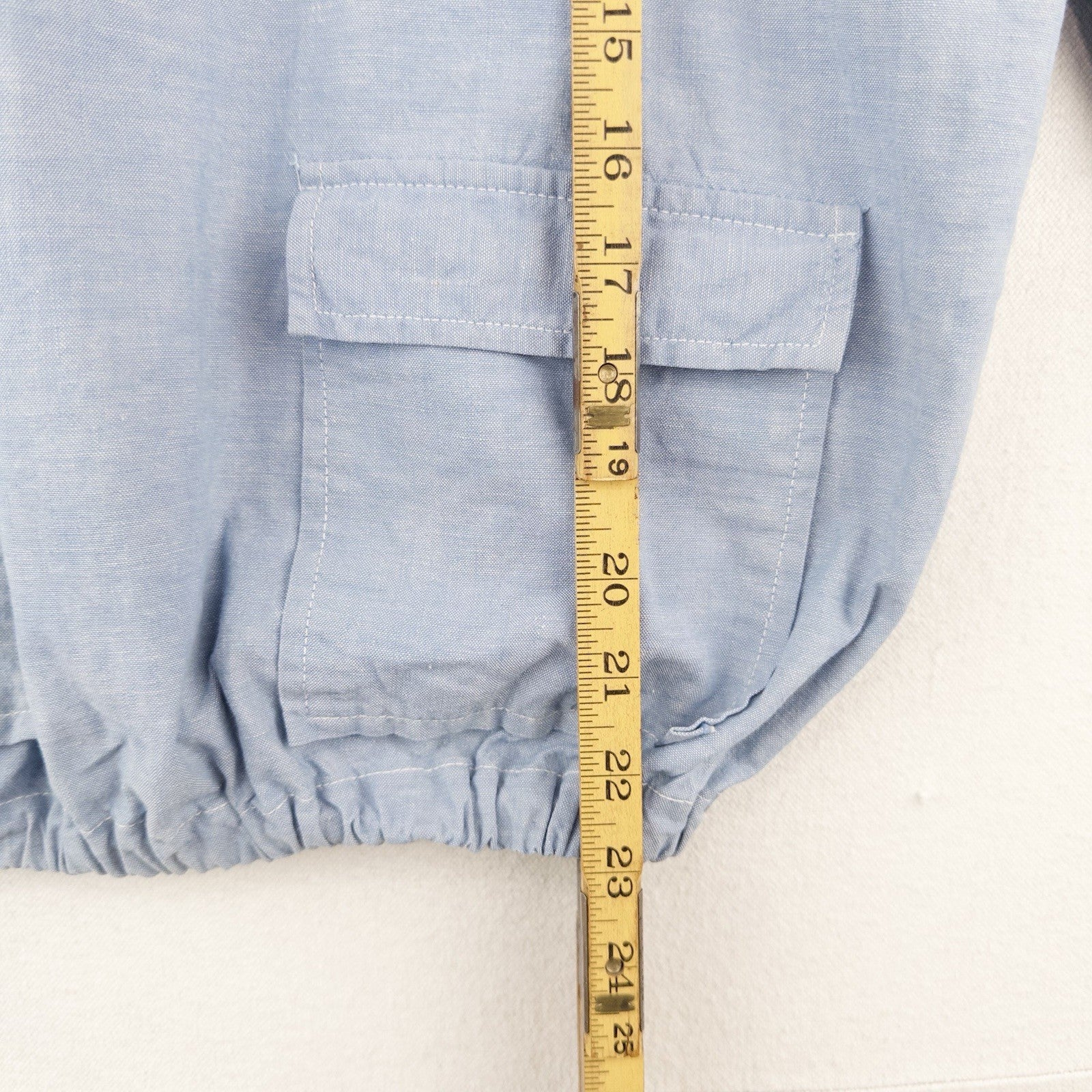 50's Vtg Chambray Patch Pocket Hooded Smock Jacket S Single Stitch Pearl Snap