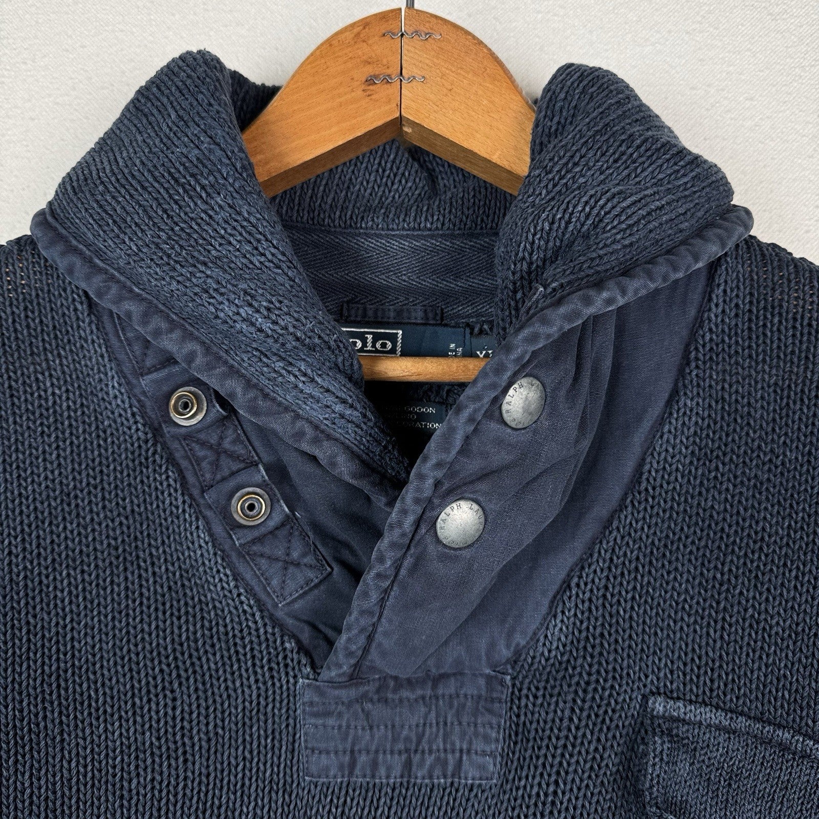 Vintage Polo Ralph Lauren Shawl Collar Sweater Men’s XL Blue Linen Cotton Blend