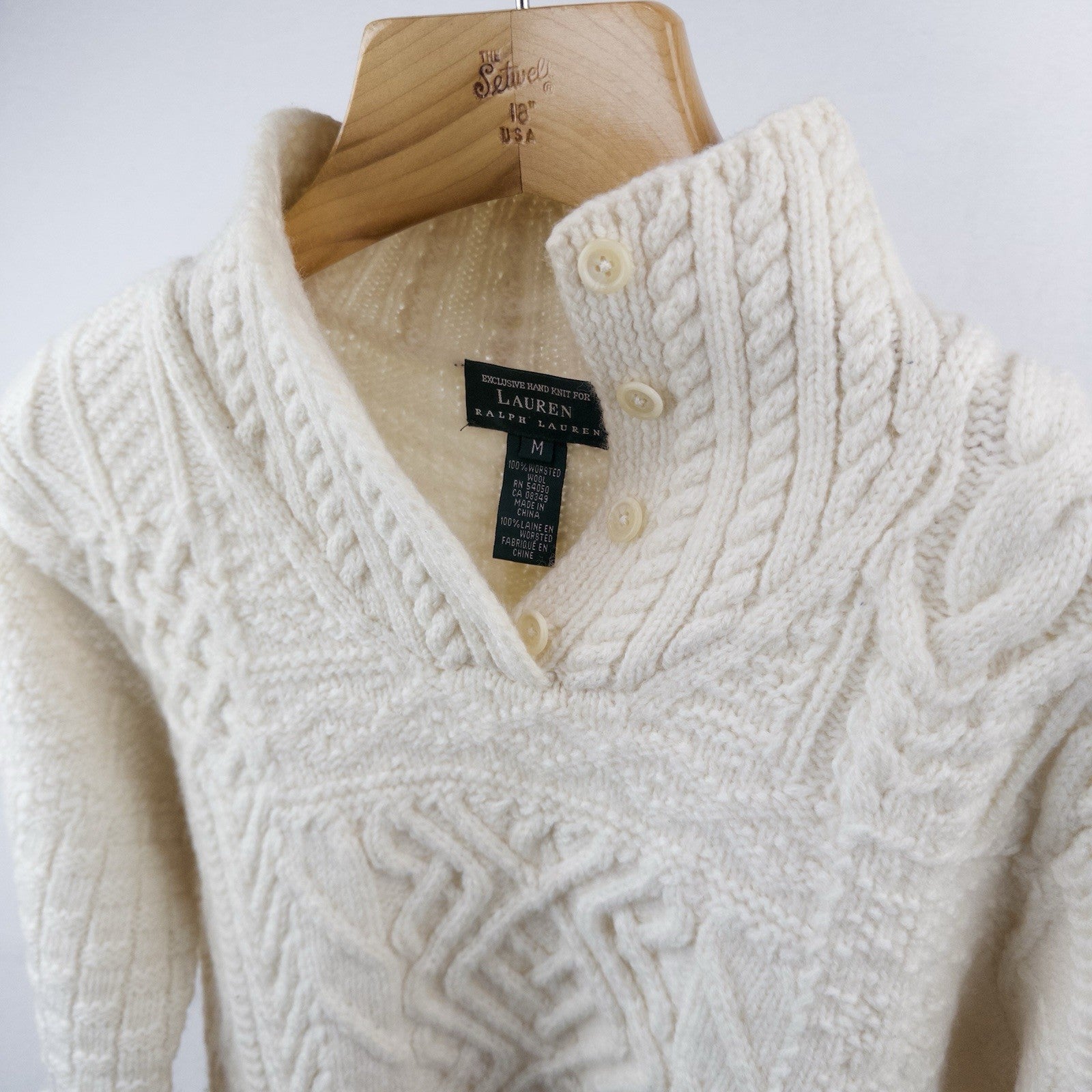 90’s Vtg Ralph Lauren Handknit Aran Patchwork Sweater Women’s M Cream *Read