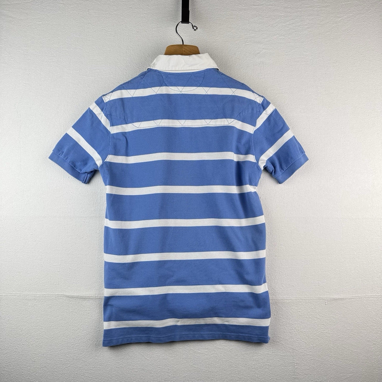 Vtg Polo Ralph Lauren Men's M Short Sleeve Quilted Rugby Light Blue White Stripe