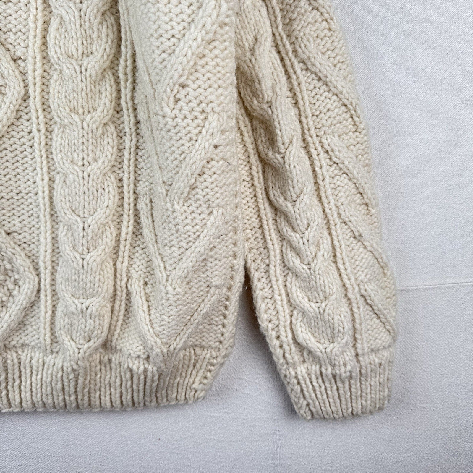 Handknit Wool 2XL Fisherman Sweater Cream White Knit Collar 2-button 48” *Read