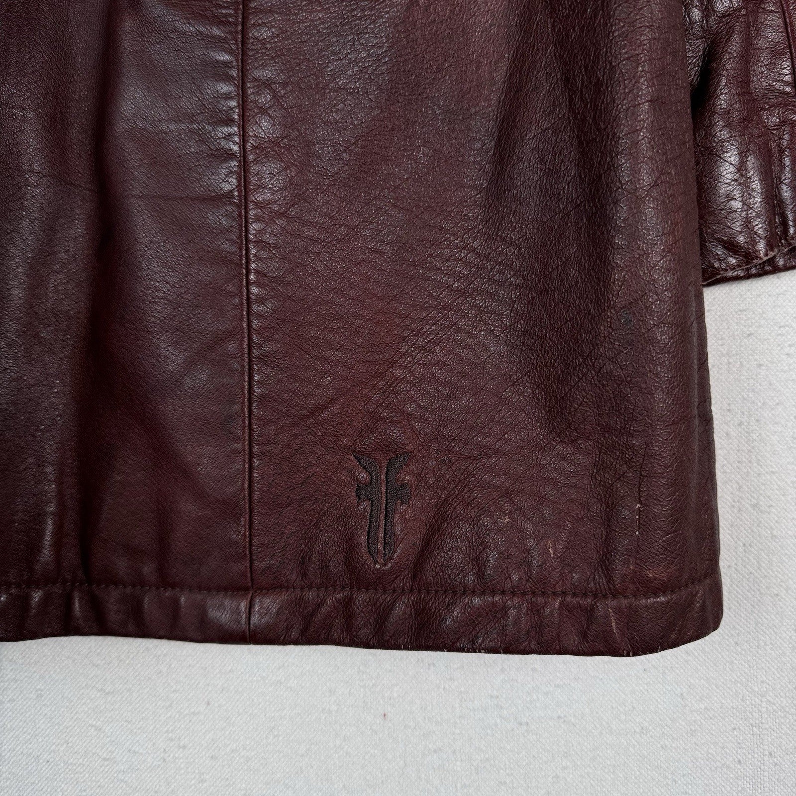 Vintage 90s Frye Leather Womens Large Jacket Coat Rust Brown Maroon Button Front