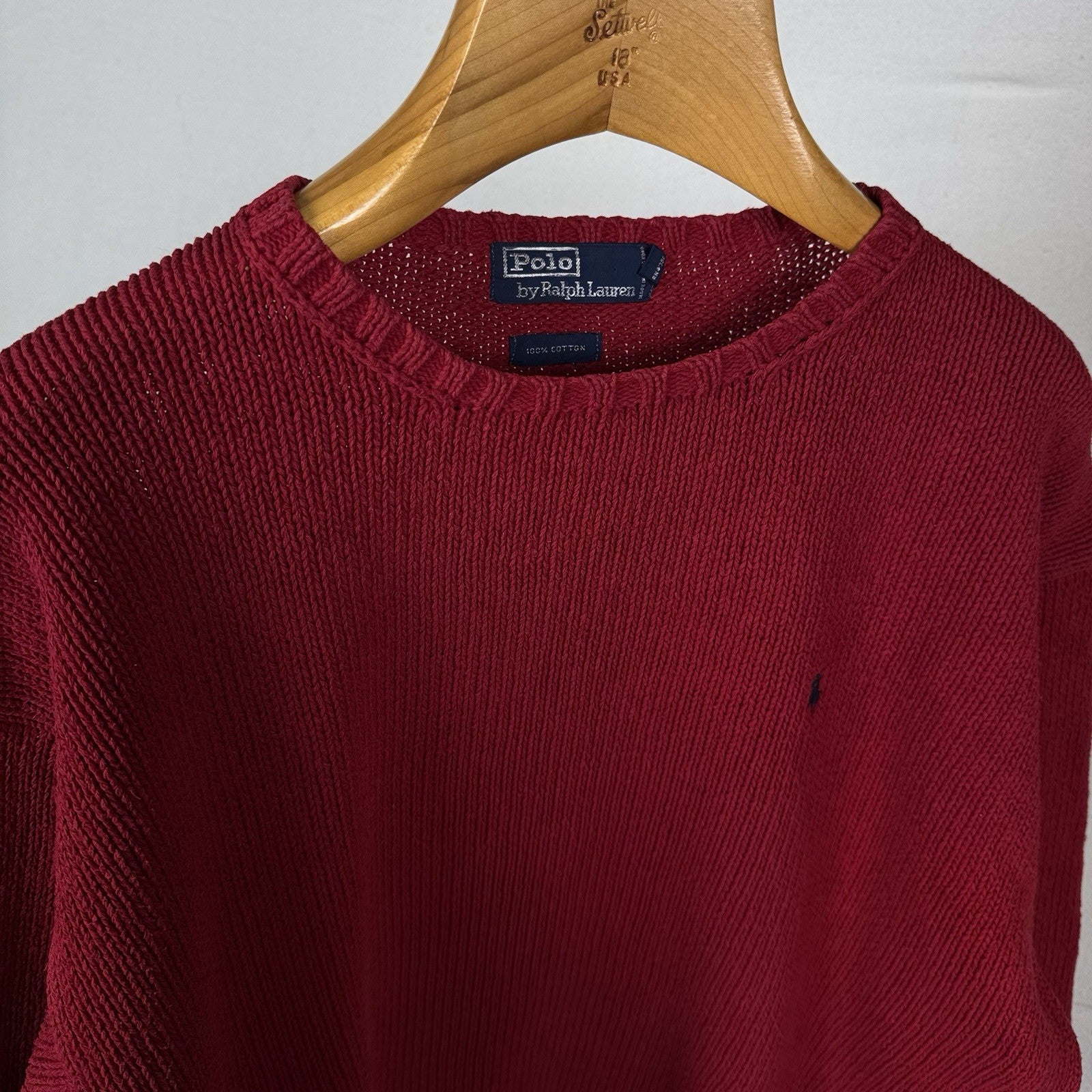 90’s Vintage Polo Ralph Lauren Mens 2XL Sweater Red Knit Crew 100% Cotton *Read