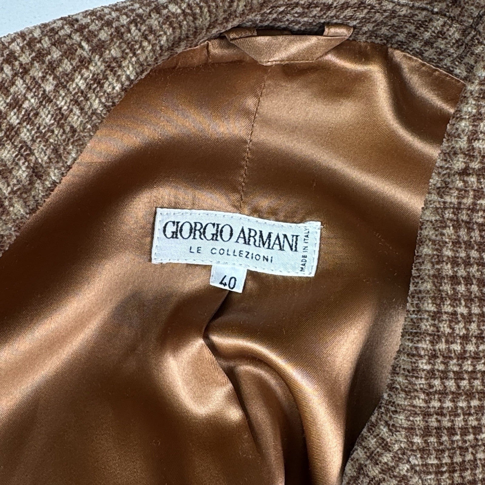 Vtg Armani Collezioni Fine Wale Corduroy Blazer Houndstooth Plaid Brown Men’s 40