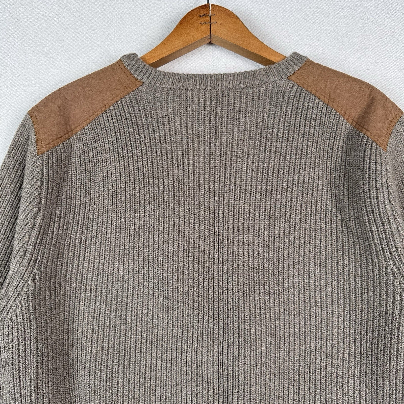 J. Crew Woodsman Men's XL Knit Sweater Shoulder Patches Cotton Crewneck Brown