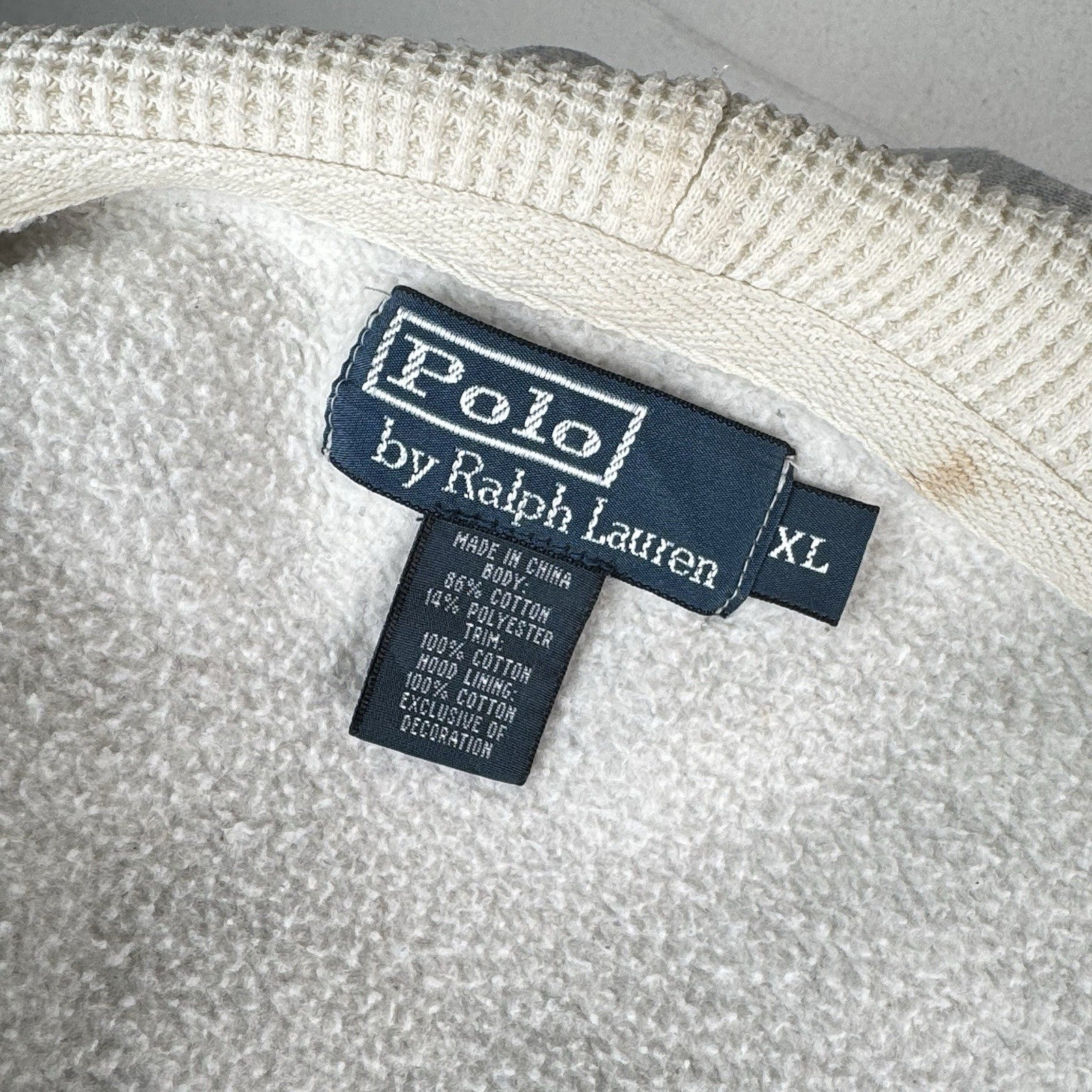 Vintage Polo Ralph Lauren Hoodie Men’s XL Gray Thermal Hood Full Zip Distressed