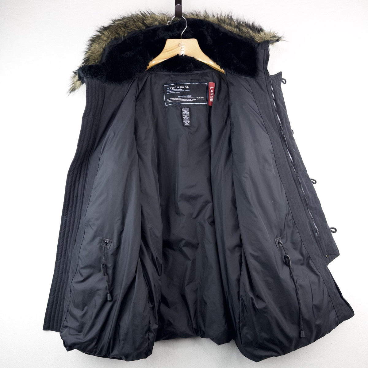 90’s Vtg Ralph Lauren Polo Jeans Co Goose Down Parka Black Hooded Men’s Large