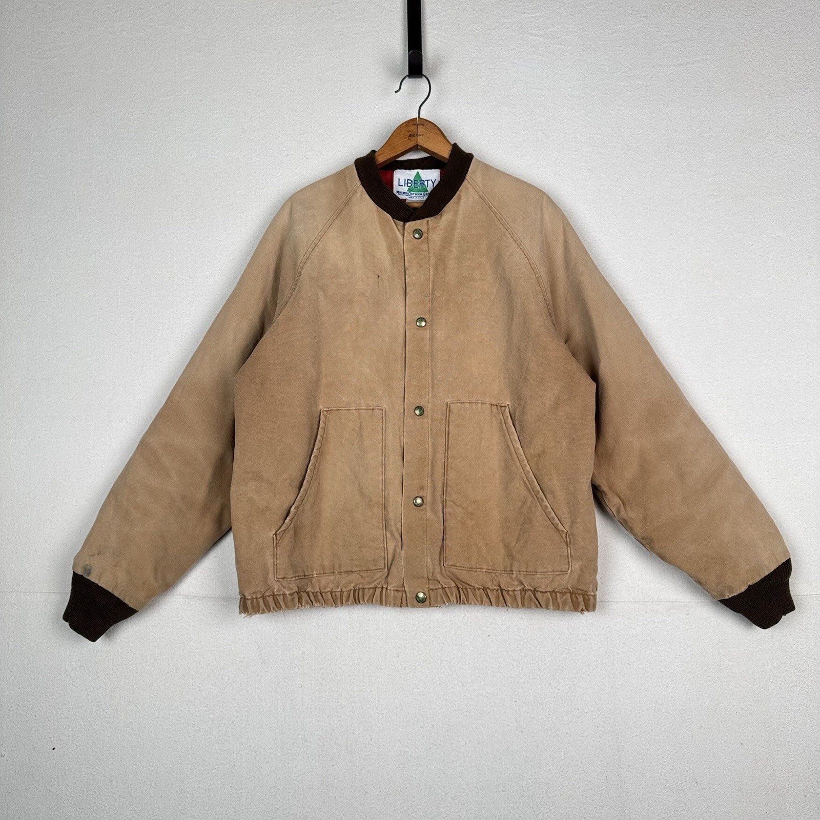 Vintage Liberty Rugged Outdoor Mens M/L Canvas Work Jacket Coat Tan *Distressed