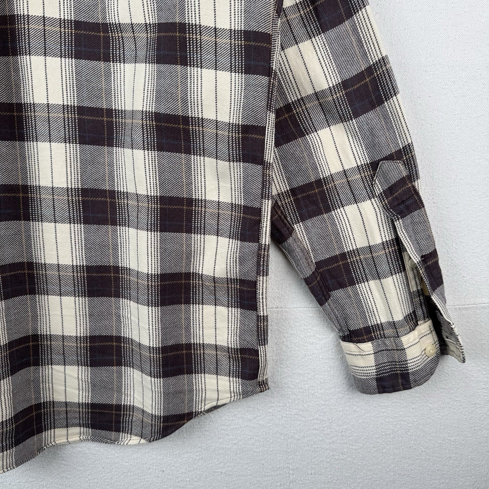 Vintage Ralph Lauren Shirt Mens L Brown Plaid Benford Flannel Cotton *Read
