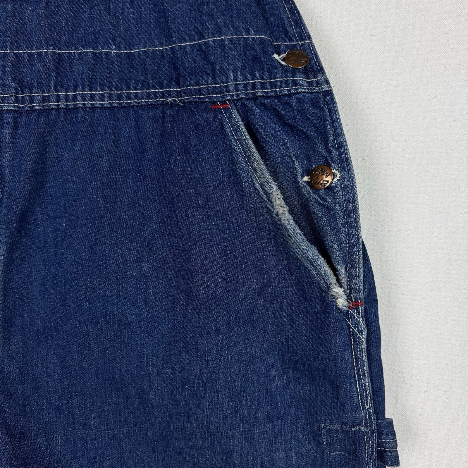 Vintage 60s Big Mac 42x28* Distressed Square Bak Wide Leg Denim Overalls USA