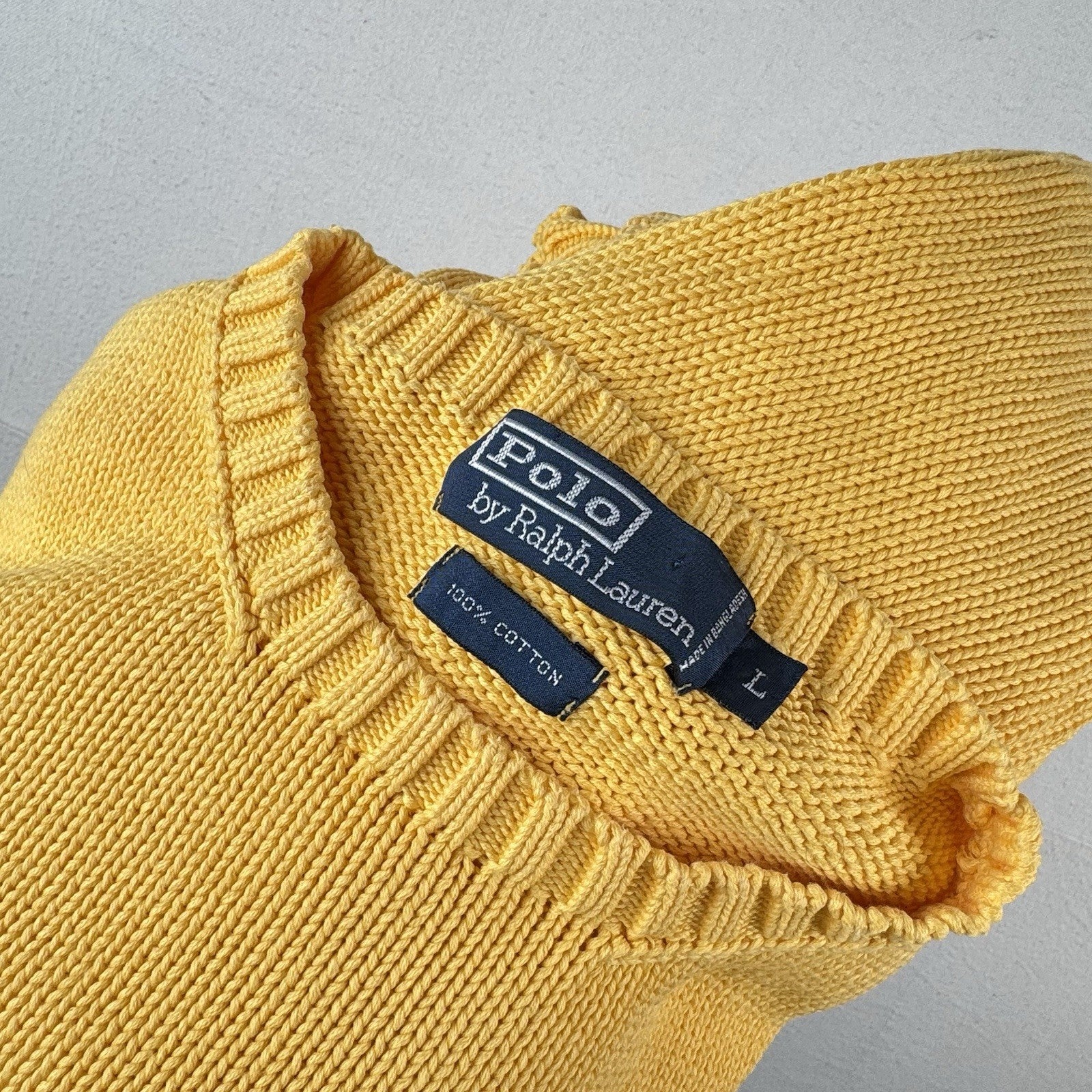 90’s Vintage Polo Ralph Lauren Sweater Men’s Large Yellow Knit Cotton *Read
