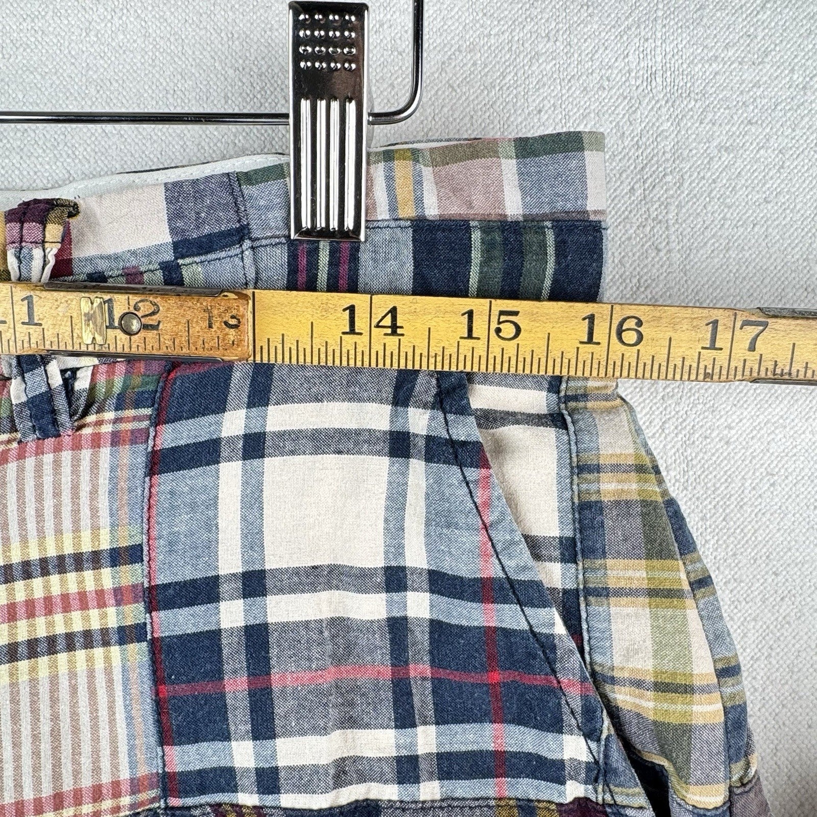 Vintage Polo Ralph Lauren Madras Plaid Shorts Mens 32 Patchwork 7”