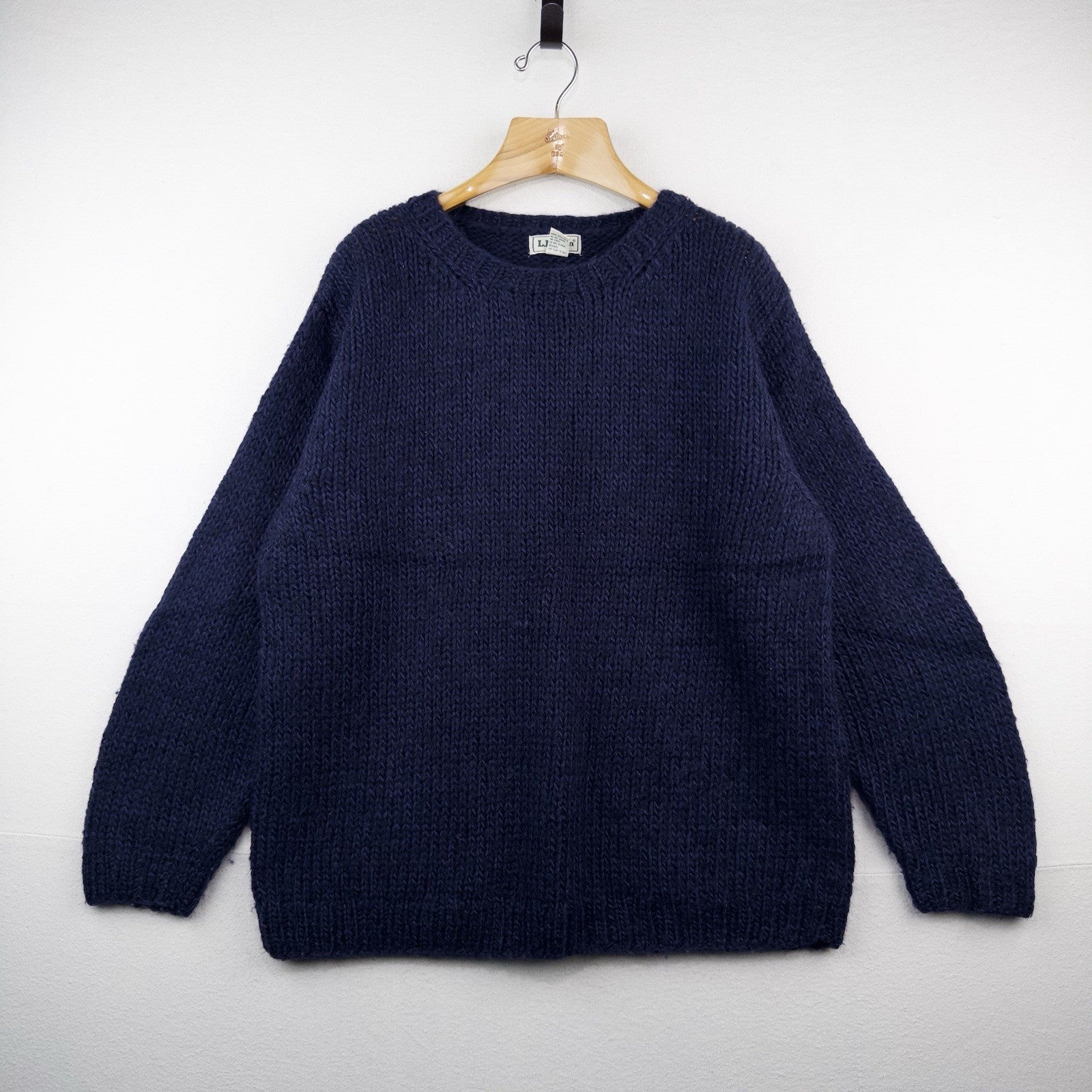 90’s Vtg LL Bean Wool Sweater Chunky Blue Knit Classic Minimalist Women’s XL