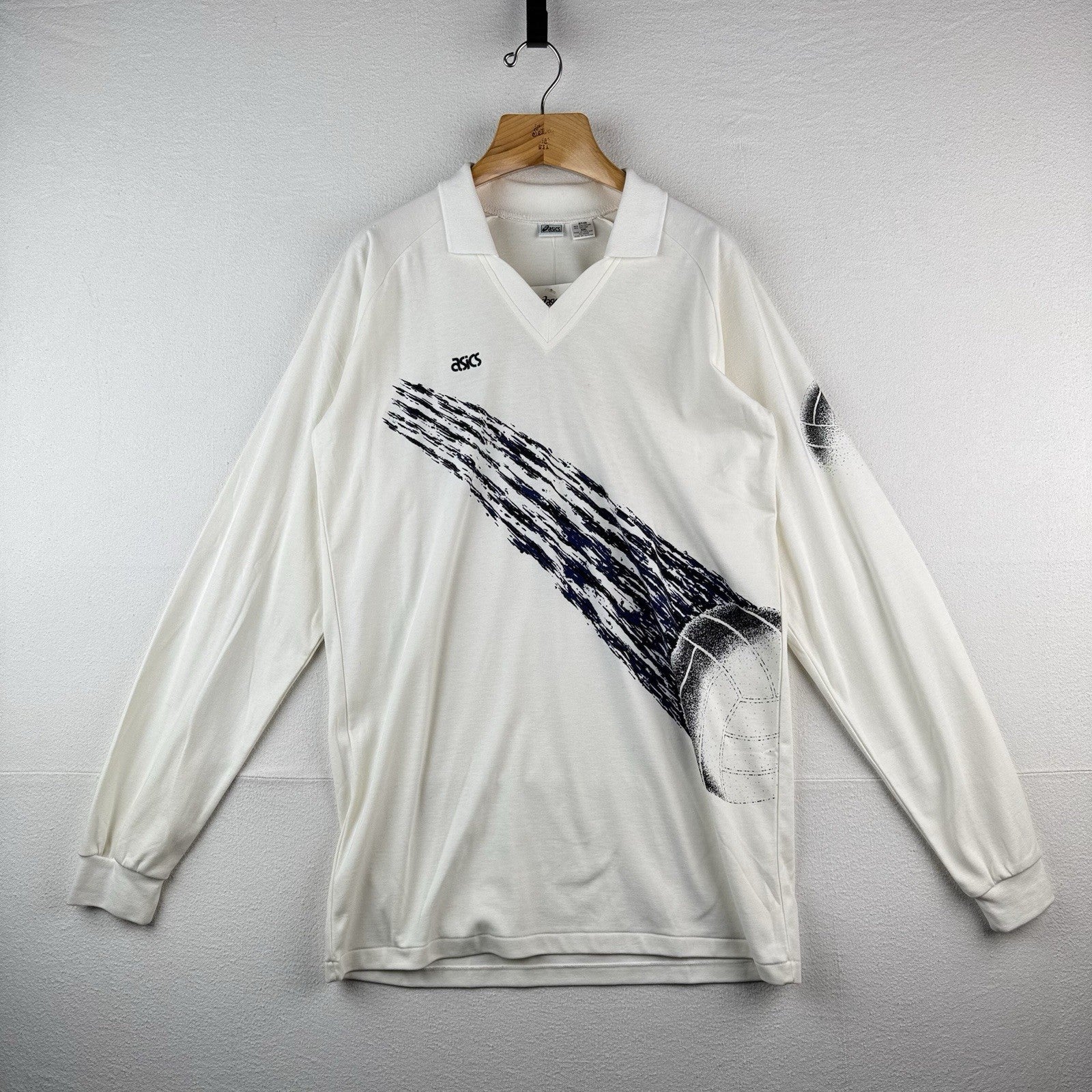 90’s Vintage ASICS Mens 2XL Volleyball Long Sleeve Collar V-Neck New Deadstock