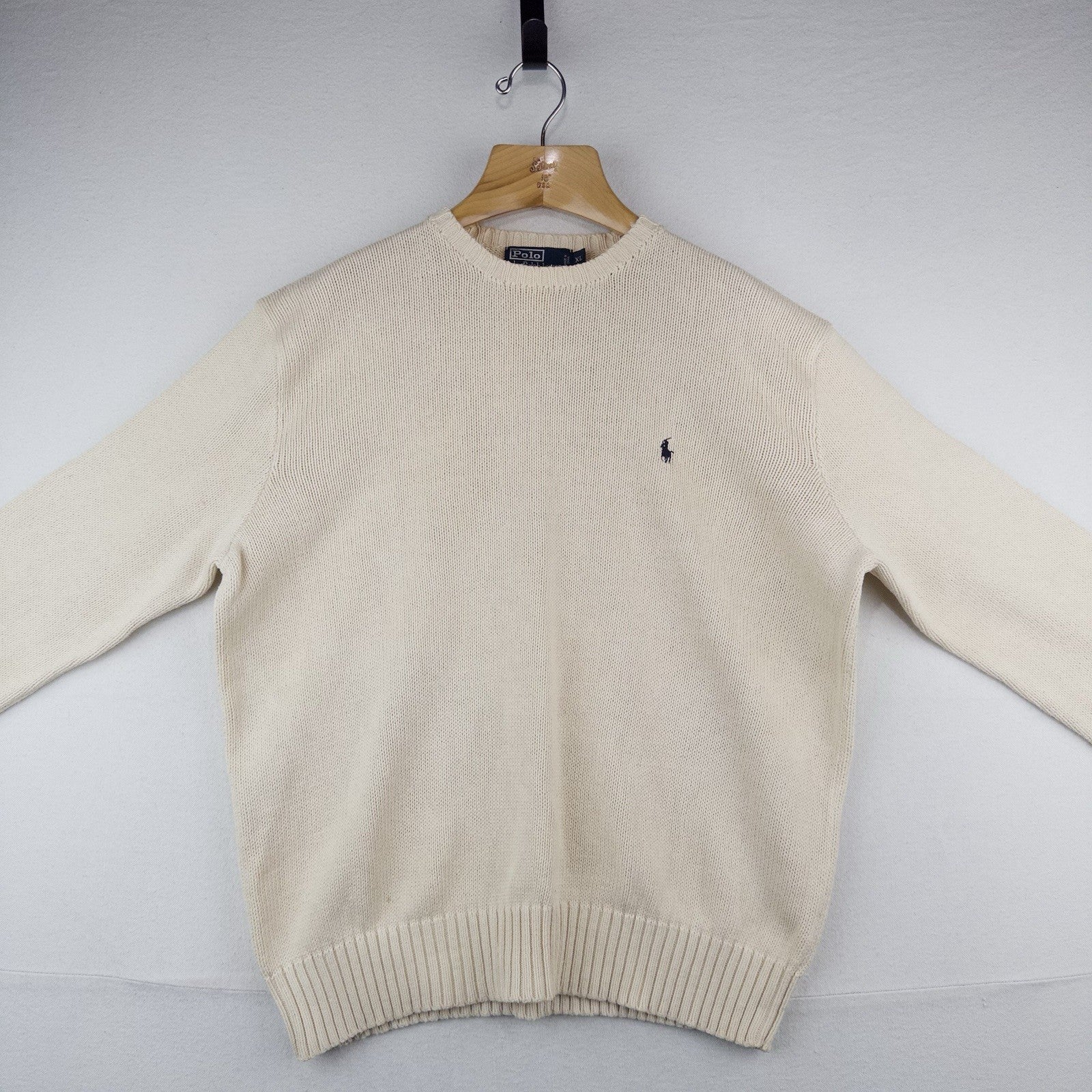 90’s Vtg Polo Ralph Lauren Knit Sweater Mens XL Cream Beige Pima Cotton Crewneck