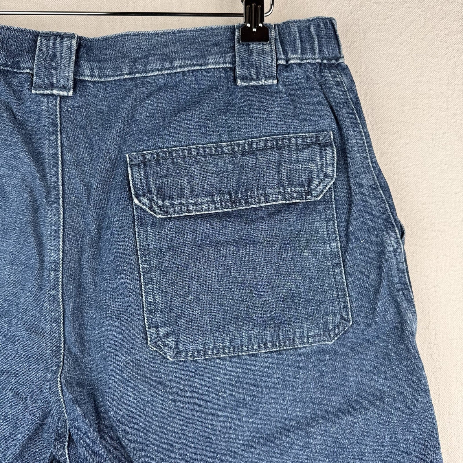 Vtg Croft & Barrow Denim Cargo Safari Pocket Shorts Mens 34x6 Blue Elastic Waist