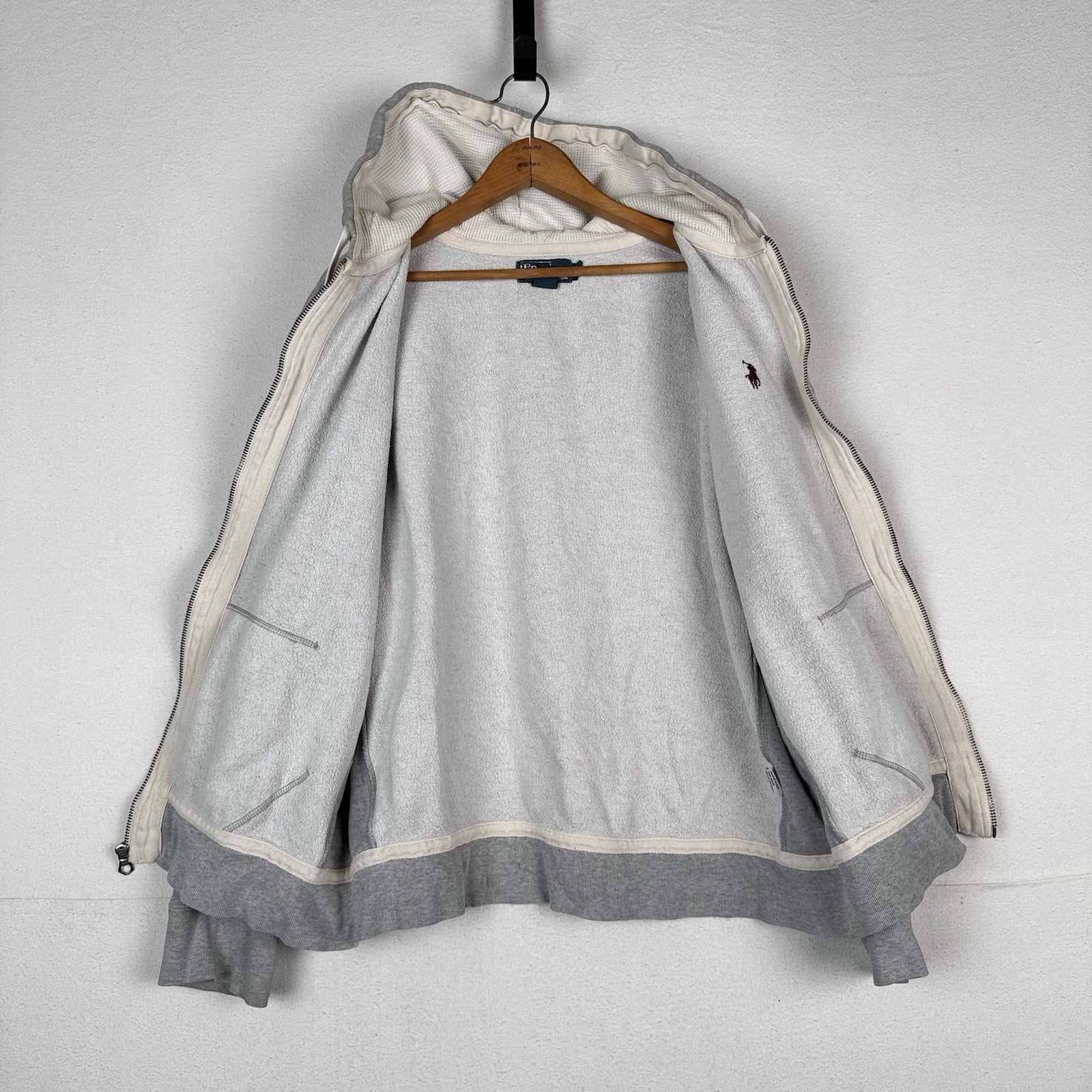 Vtg Polo Ralph Lauren Thermal Hoodie Men’s 2XL Full Zip Gray Sweatshirt *Read