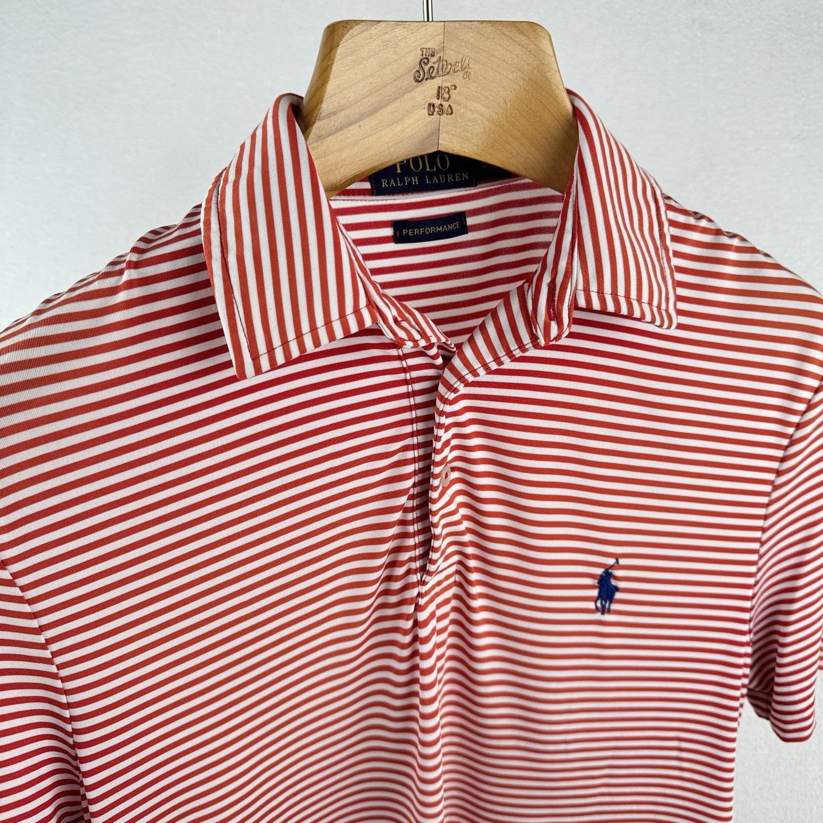 Polo Ralph Lauren Mens Small Performance Polo Shirt Red White Stripes Candy Cane