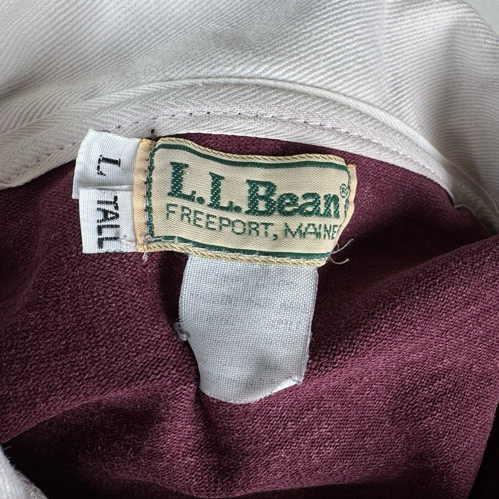 L.L. Bean Rugby Polo Shirt Mens L Large Tall Vintage Burgundy Long Sleeve