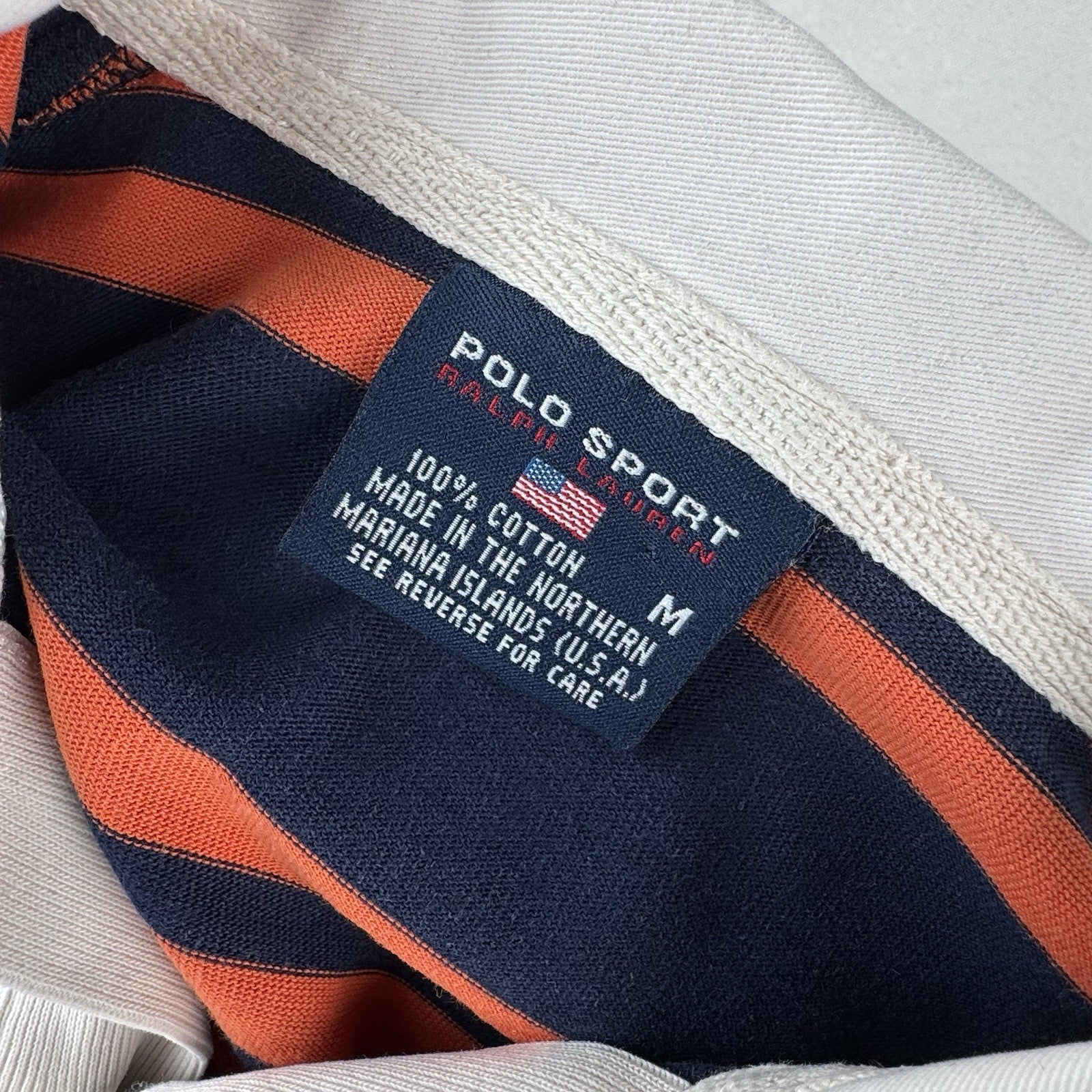 90’s Vtg Ralph Lauren Polo Sport Women’s Medium Orange Blue Stripe Shirt 17”