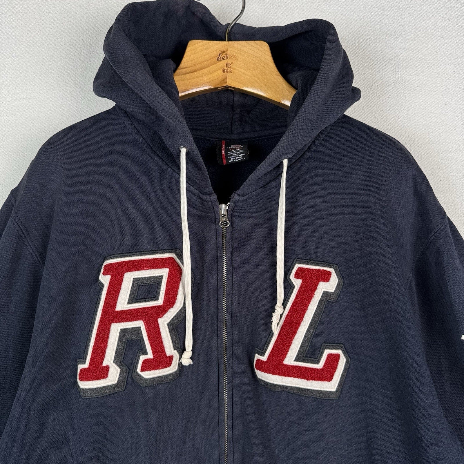 90’s Vtg Polo Jeans Co Ralph Lauren Men’s 2XL RL Letterman Full Zip Hoodie Blue