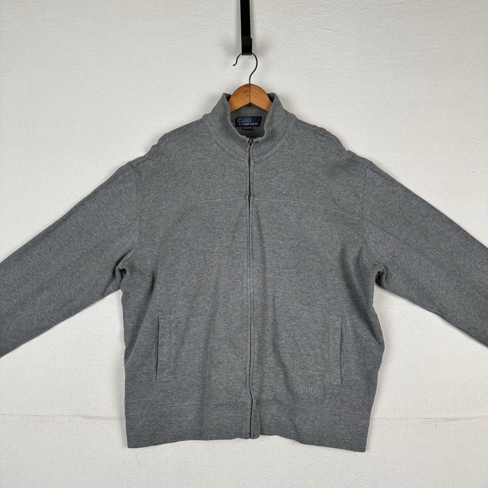 Vtg Polo Ralph Lauren Mens XL Gray Ribbed Cardigan Full Zip Sweater *Read