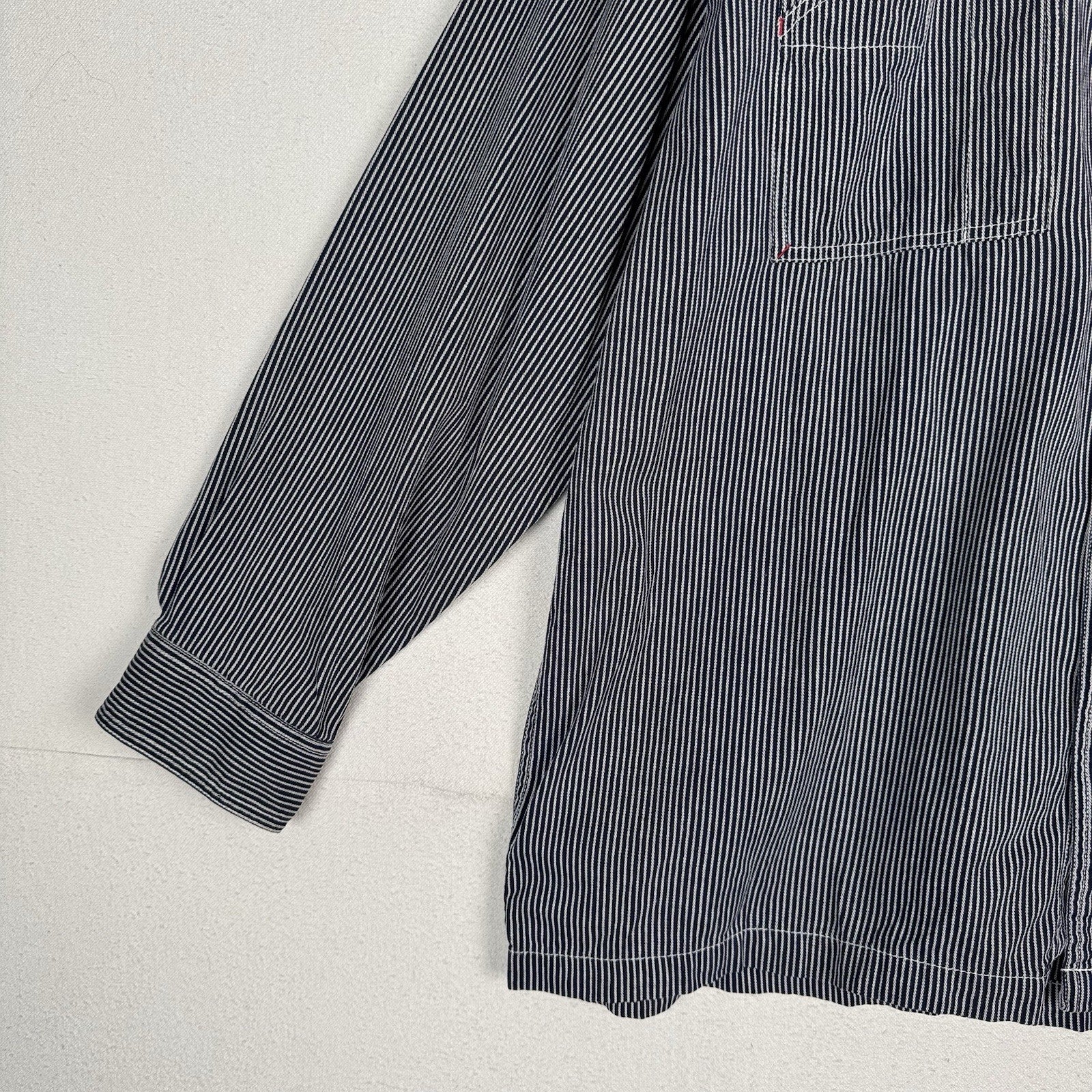 Vintage Bugle Boy 80s 90s Engineer Striped Long Sleeve Button Shirt Blue Men’s L