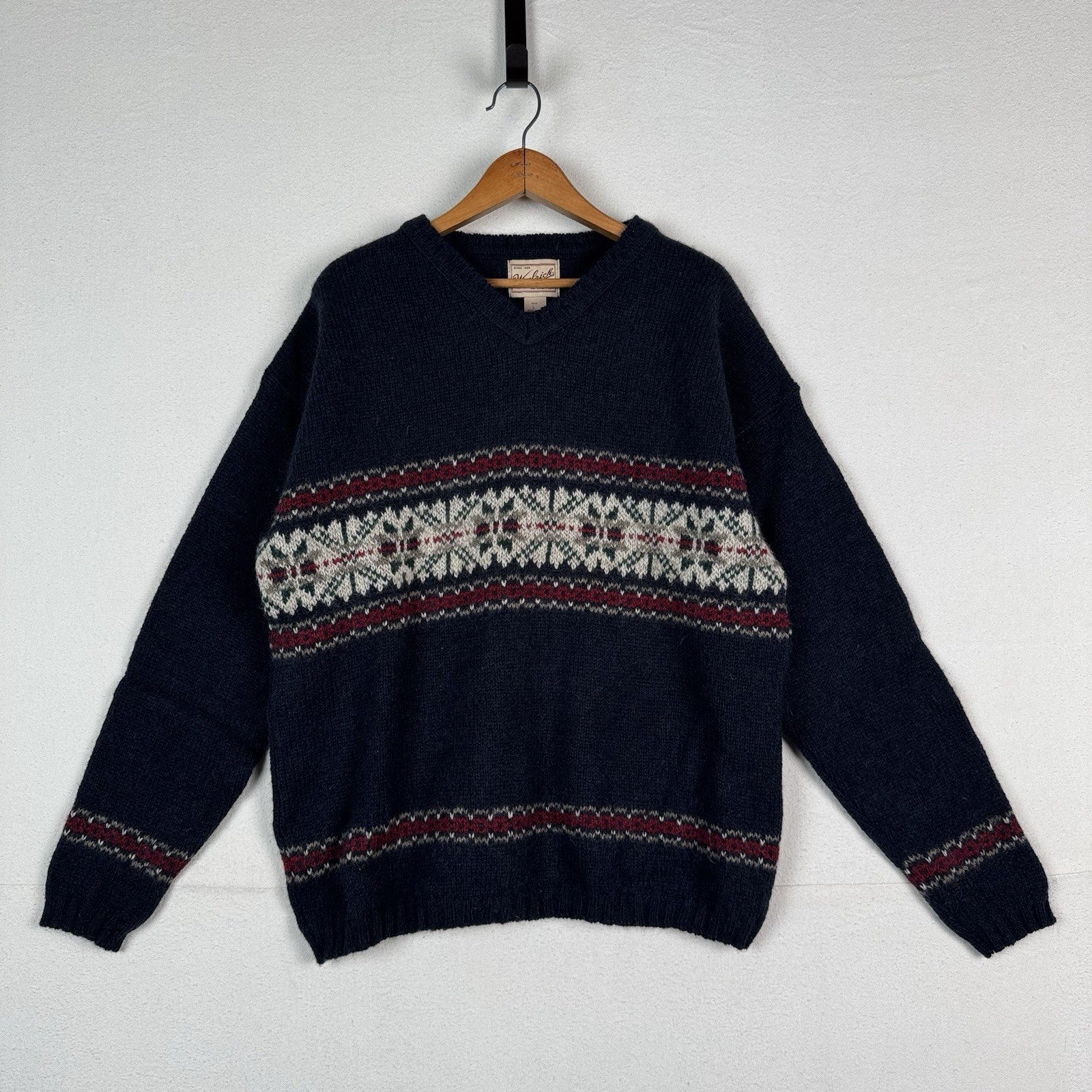 Vtg Woolrich Mens Blue Wool Blend Nordic Fair Isle Long Sleeve Sweater Large USA