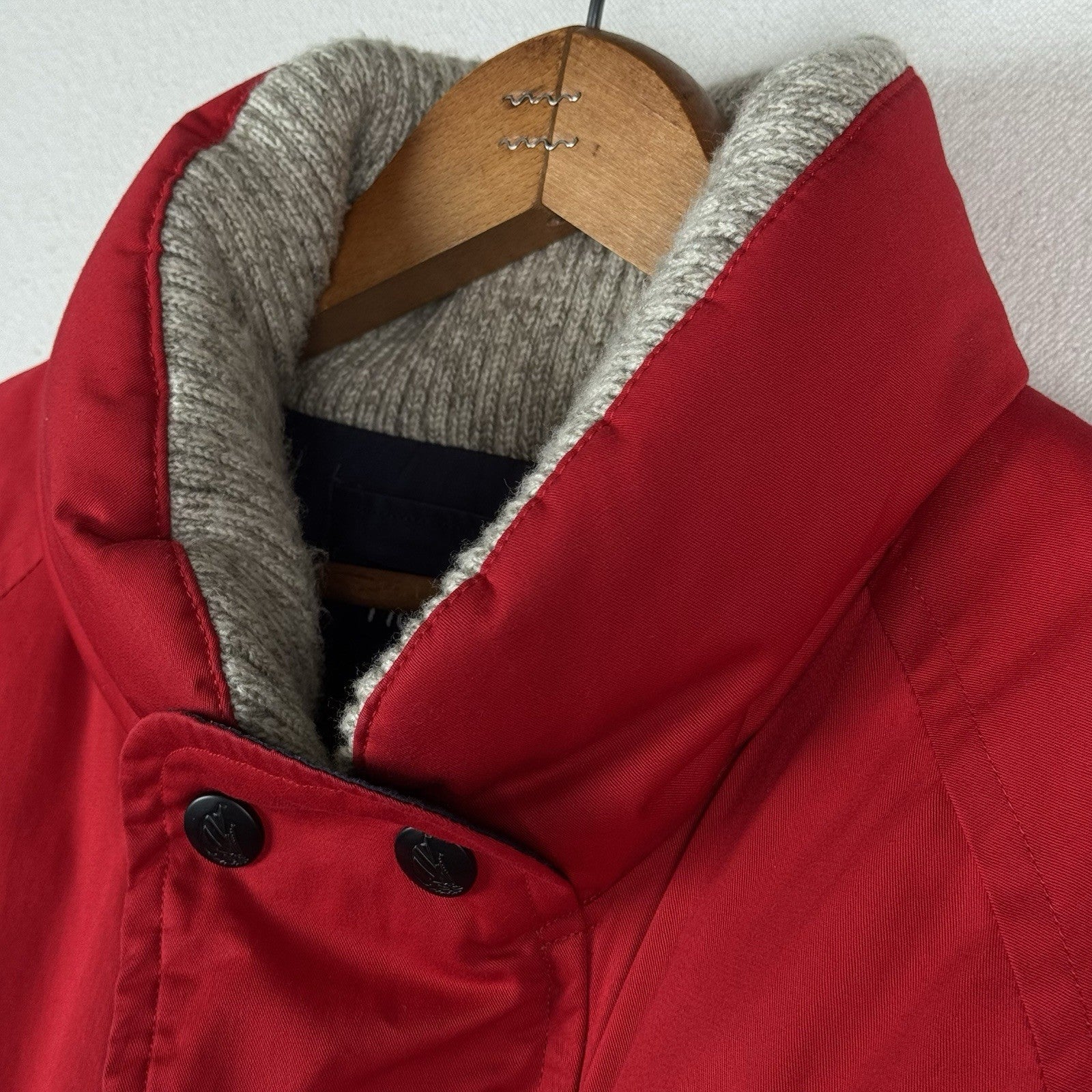 90s Nautica Mens XL Down Puffer Bomber Jacket Leather Patches Red Sweater Collar