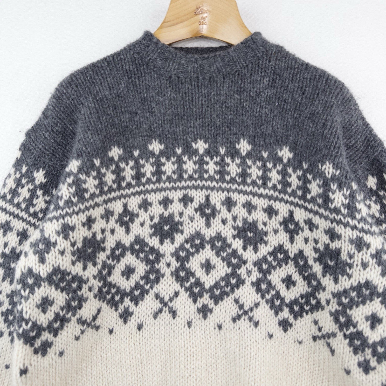 90’s Vintage J Crew Oarsman Wool Sweater Men’s M Fair Isle Chunky Gray Cream
