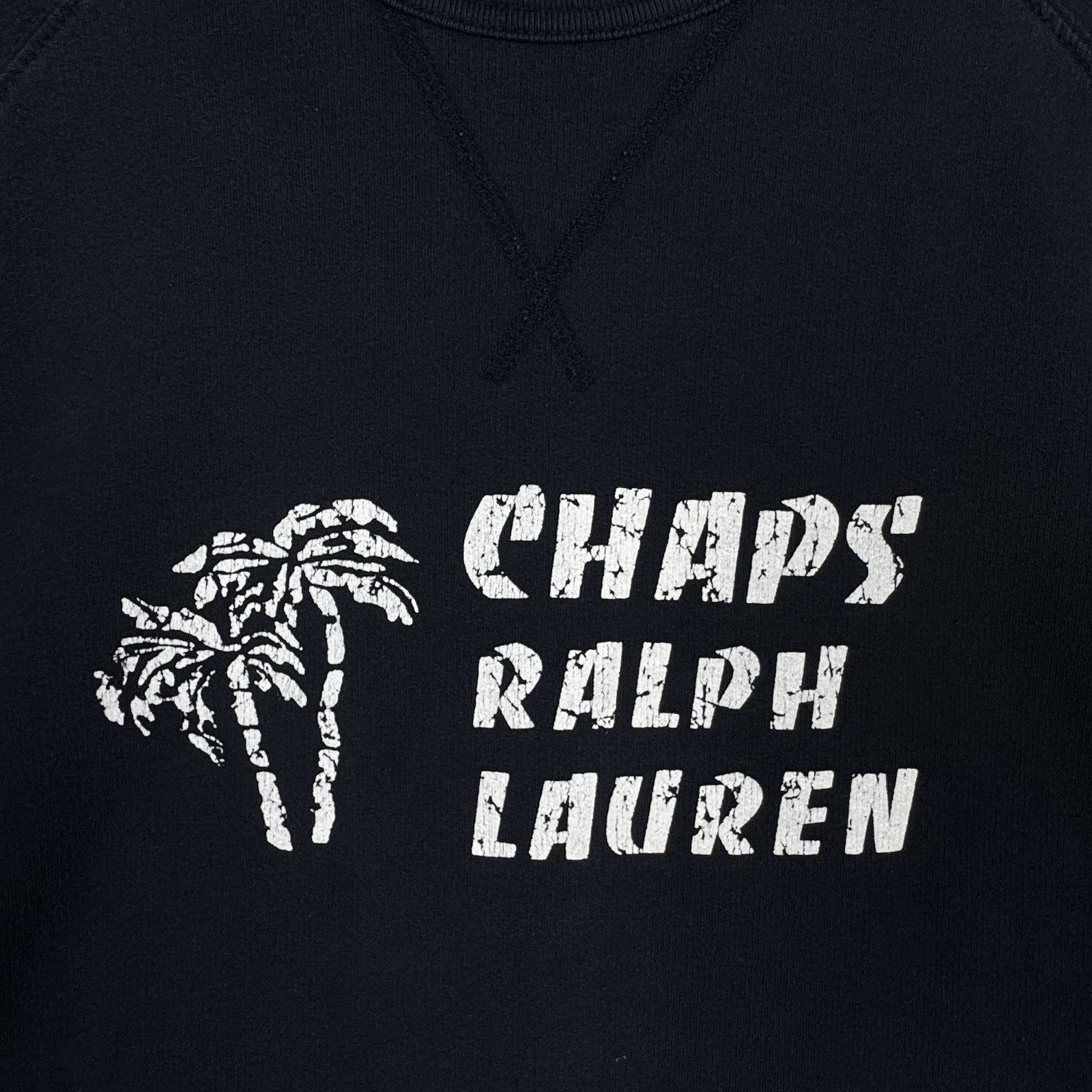 VTG 90'S Chaps Ralph Lauren Short Sleeve Sweatshirt Palm Trees Size Large Blue