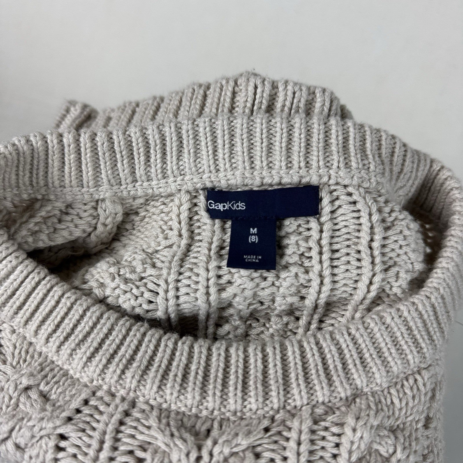 Gap Kids 8Y Cream Cotton LS Cable Knit Pullover Sweater