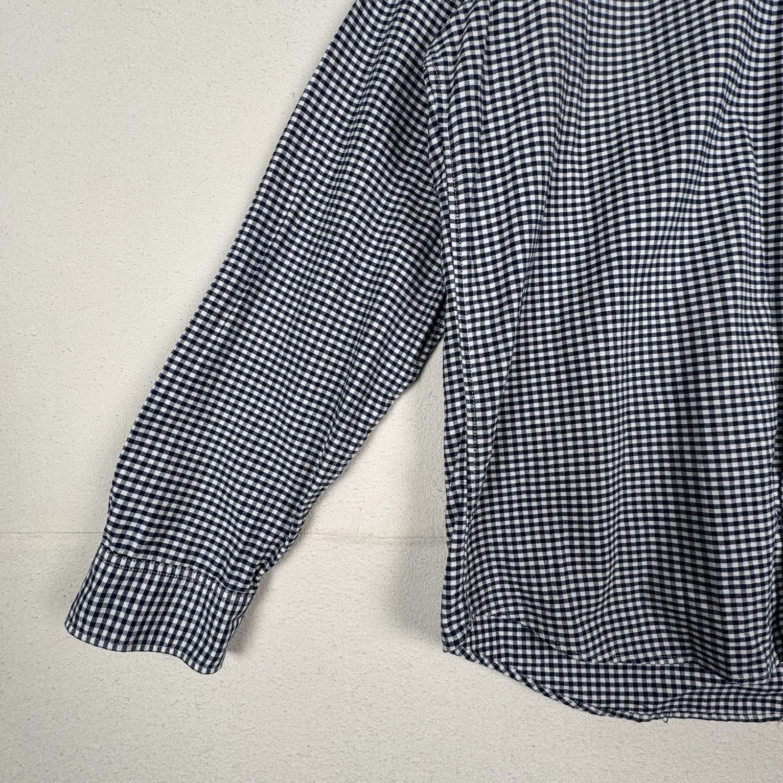 Gap Mens Large Button Up Shirt LS Stretch Stndrd Fit Blue White Gingham Check