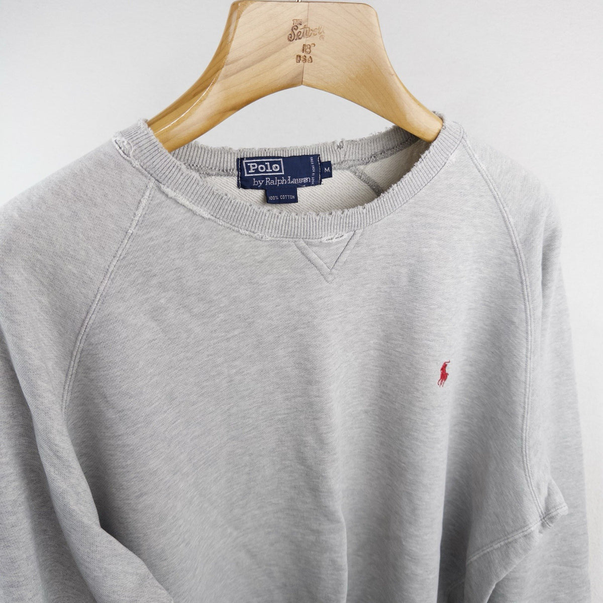 90’s Vtg Polo Ralph Lauren Sweatshirt Men’s M Gray 100% Cotton *Distressed
