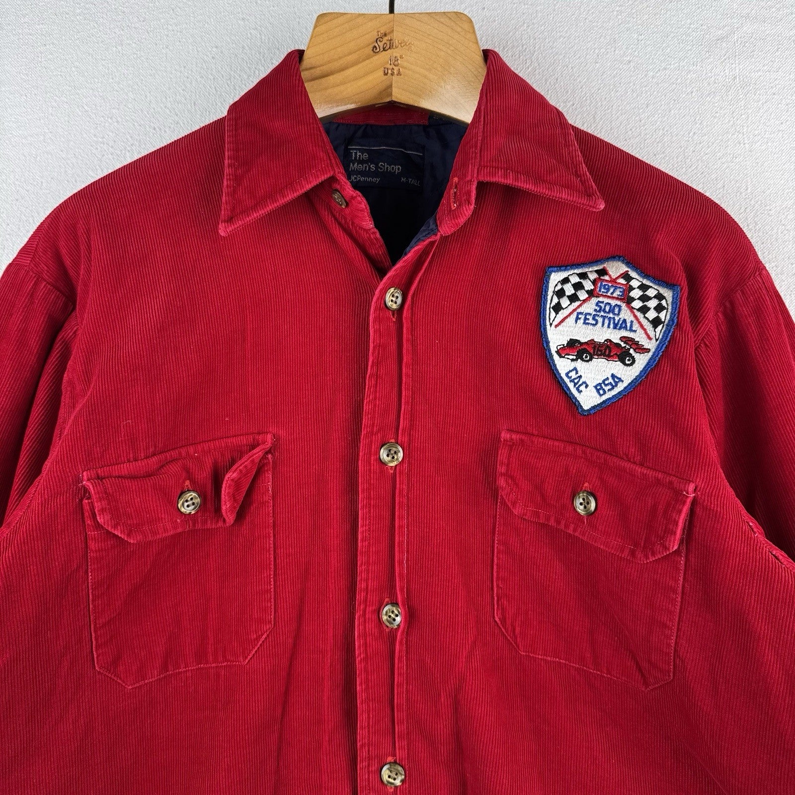 70’s Vtg JCPenney The Men’s Shop Men’s M Red Corduroy Quilt Jacket ‘73 BSA Patch
