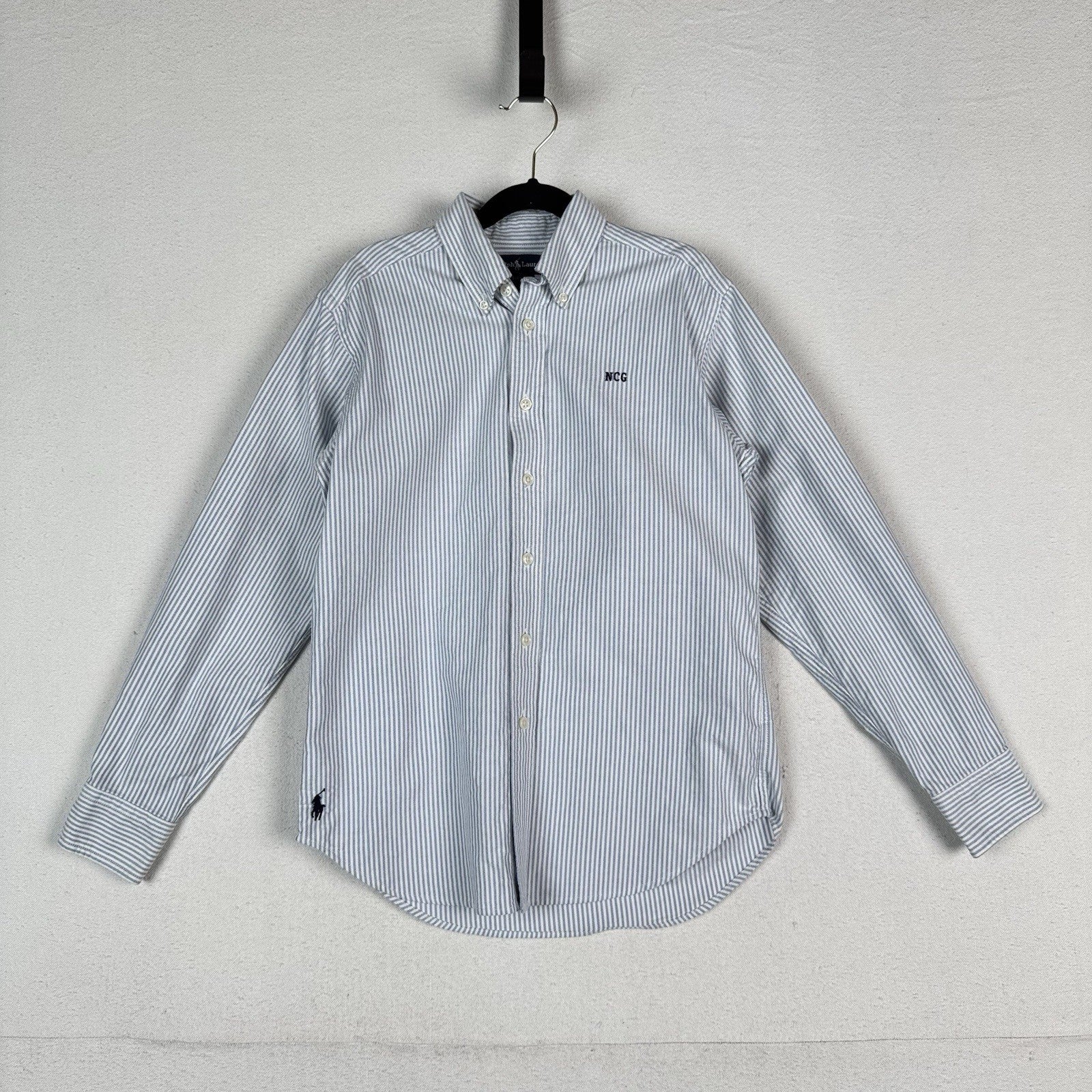 (2) Ralph Lauren Boys S 8-10 Oxford Shirts Blue Stripe Pink *NCG Monogram