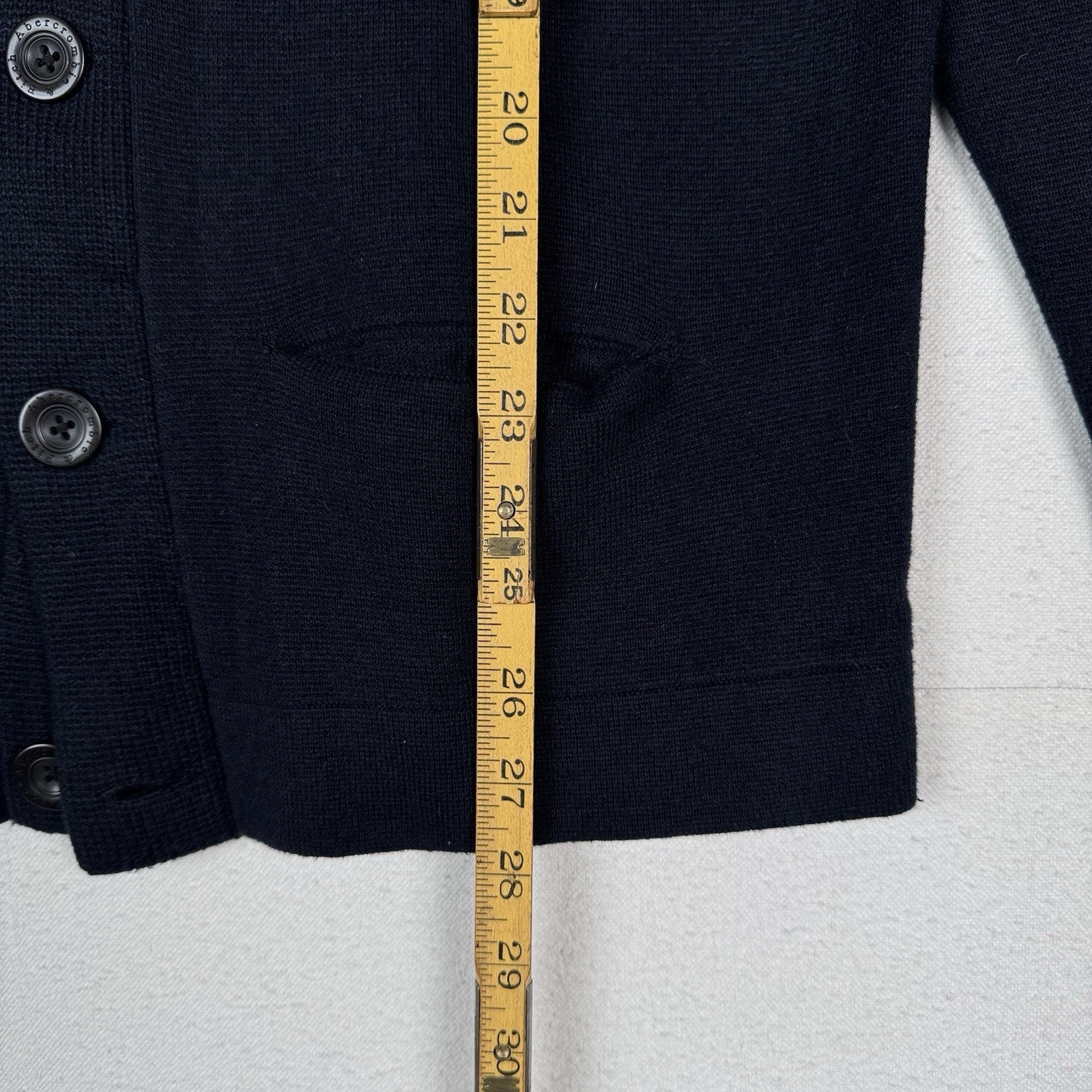 Abercrombie Fitch Men’s XL Wool Knit Navy Blue Cardigan Sweater Moose Logo