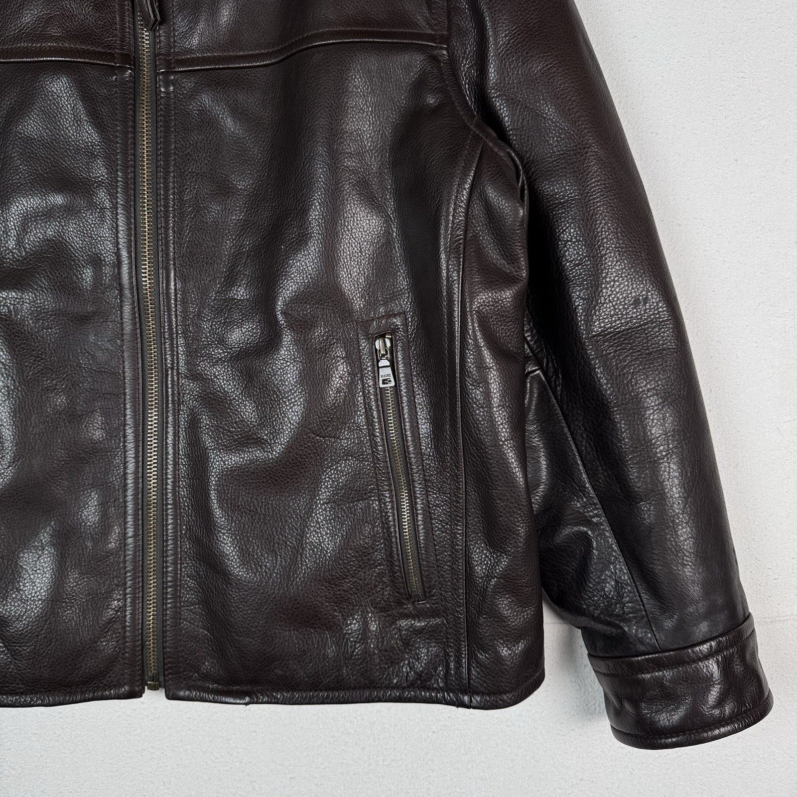 Marc New York Men’s Large 100% Leather Bomber Jacket Soft Dark Brown P2P: 24”