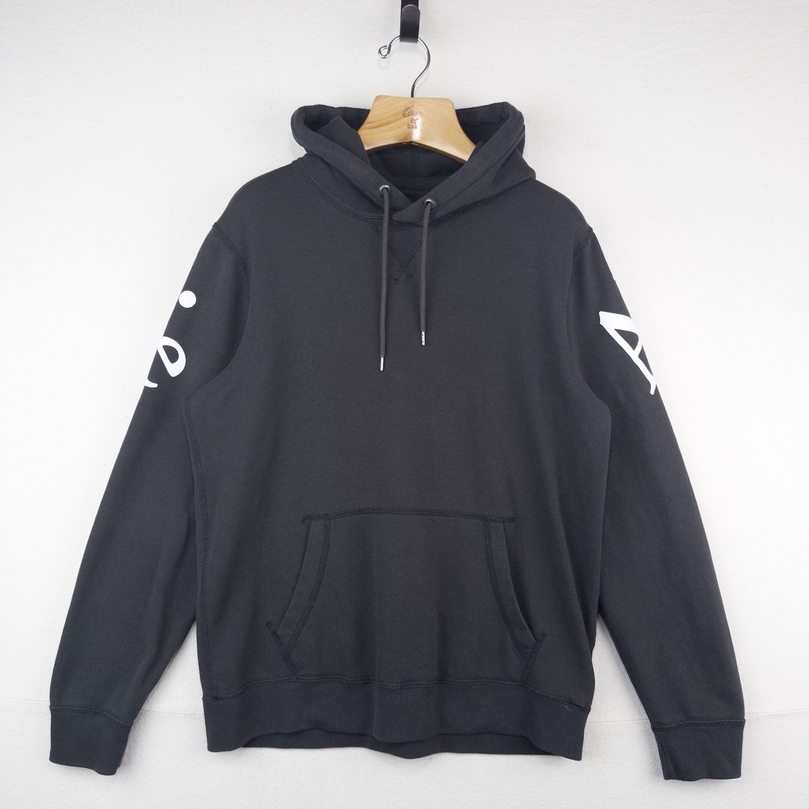 Abercrombie & Fitch Soft Hoodie Black Gray Mens M Exploded Spelled Out Back Logo
