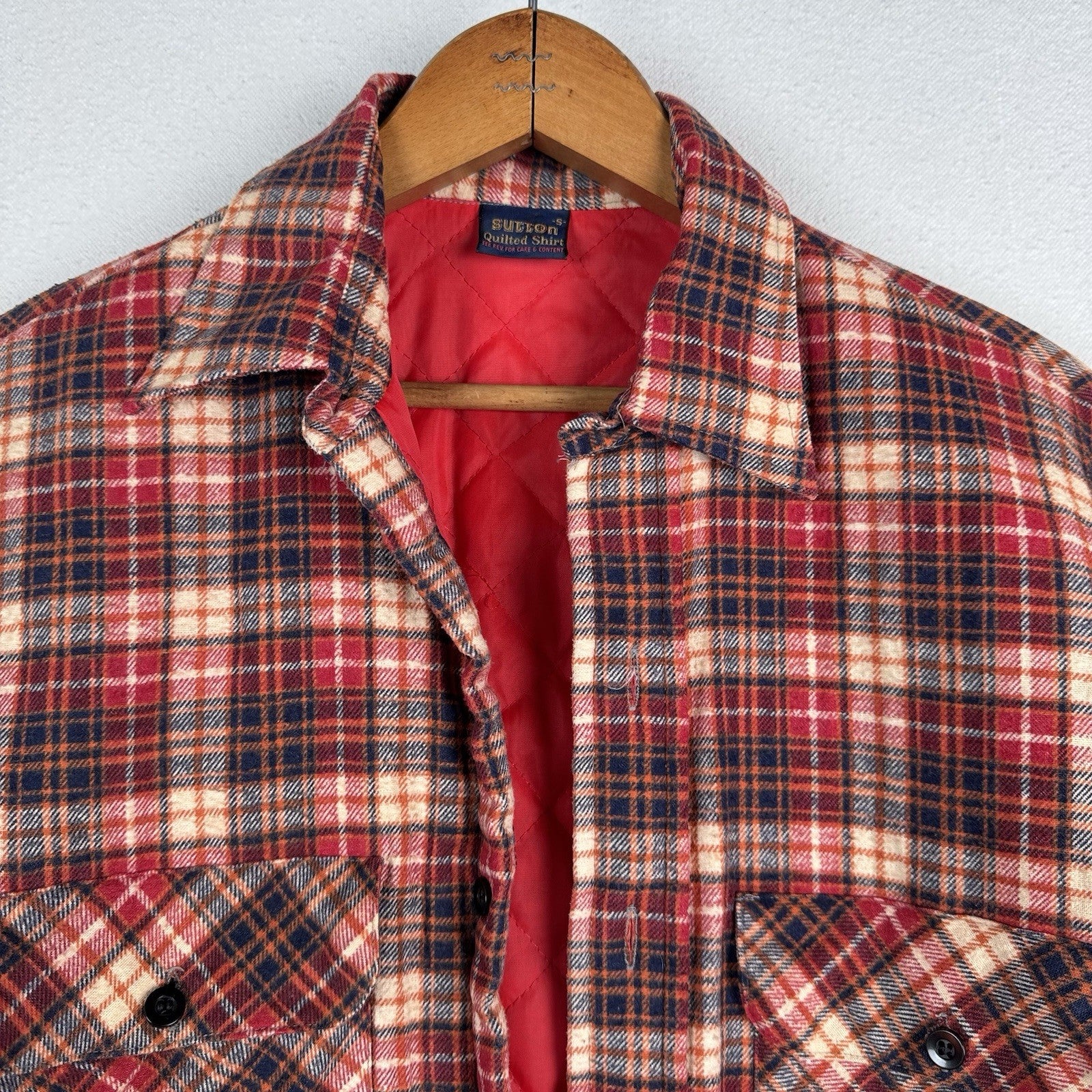 Vintage 70s Sutton Quilted Flannel Shirt Mens Small Tartan Plaid Lined Grunge