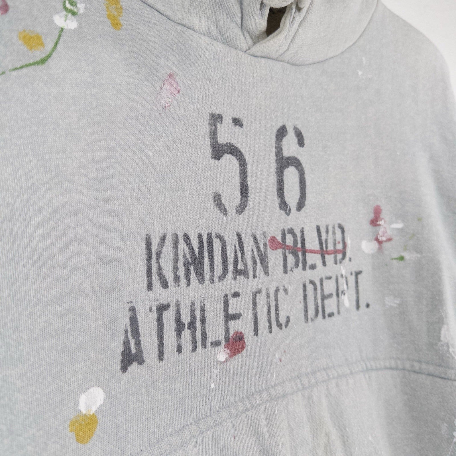 Vtg Kindan Blvd. Athletic Dept Stencil Painted Thermal Lined Hoodie Grey Medium