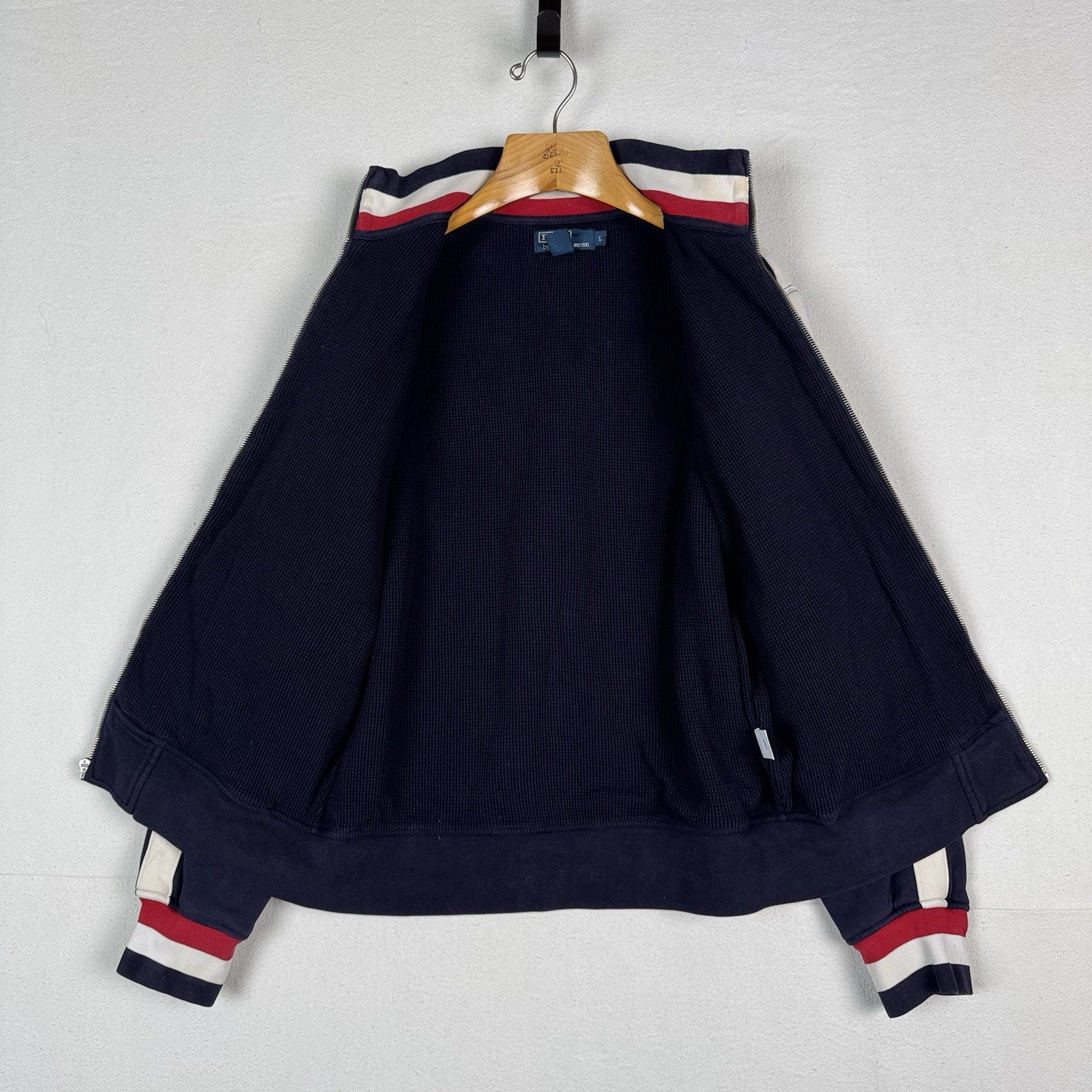 Vtg Polo Ralph Lauren Men L Blue Waffle Lined Track Jacket Heavyweight *Read