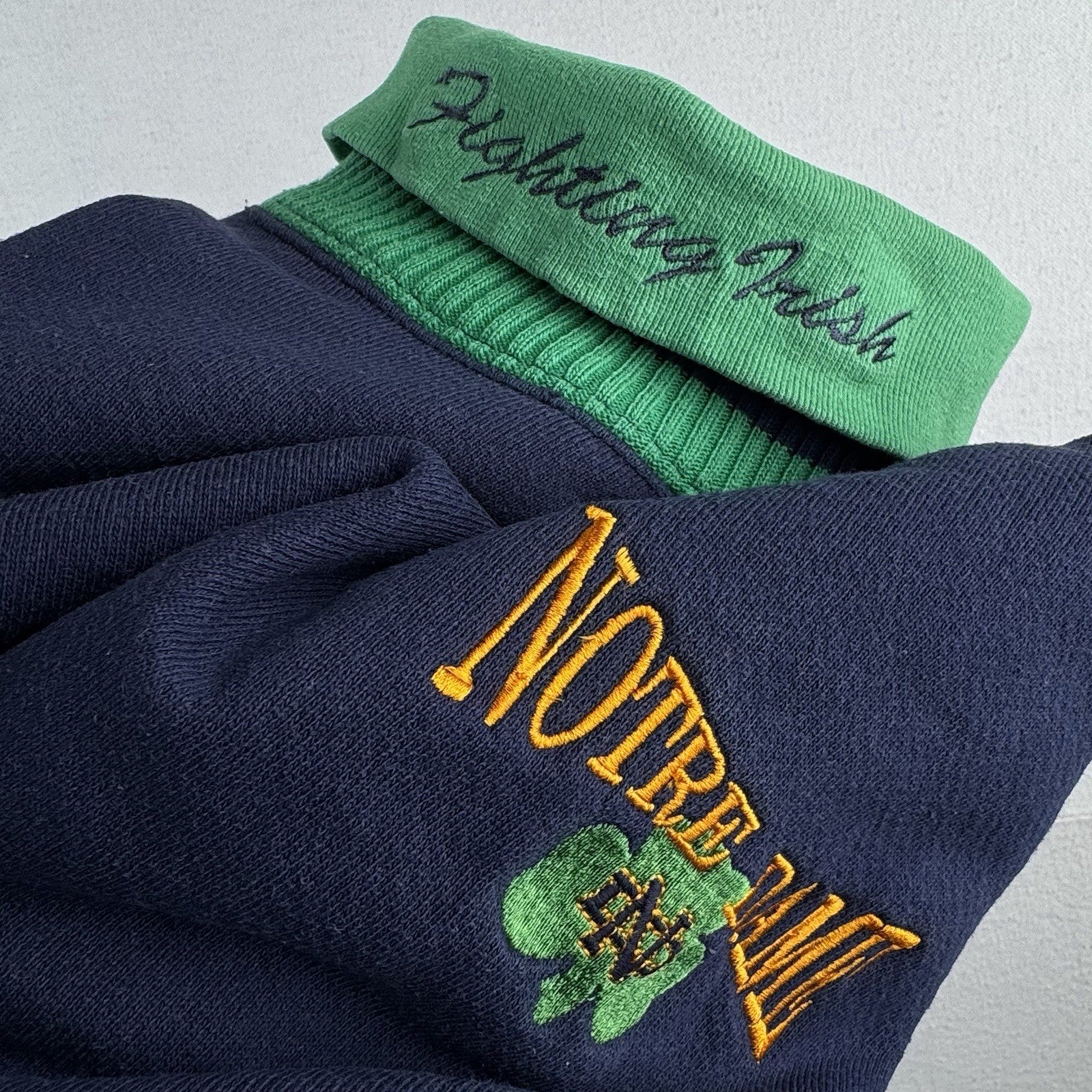 90’s Vintage Notre Dame Fighting Irish Sweatshirt Mens L Blue Green Mock Neck